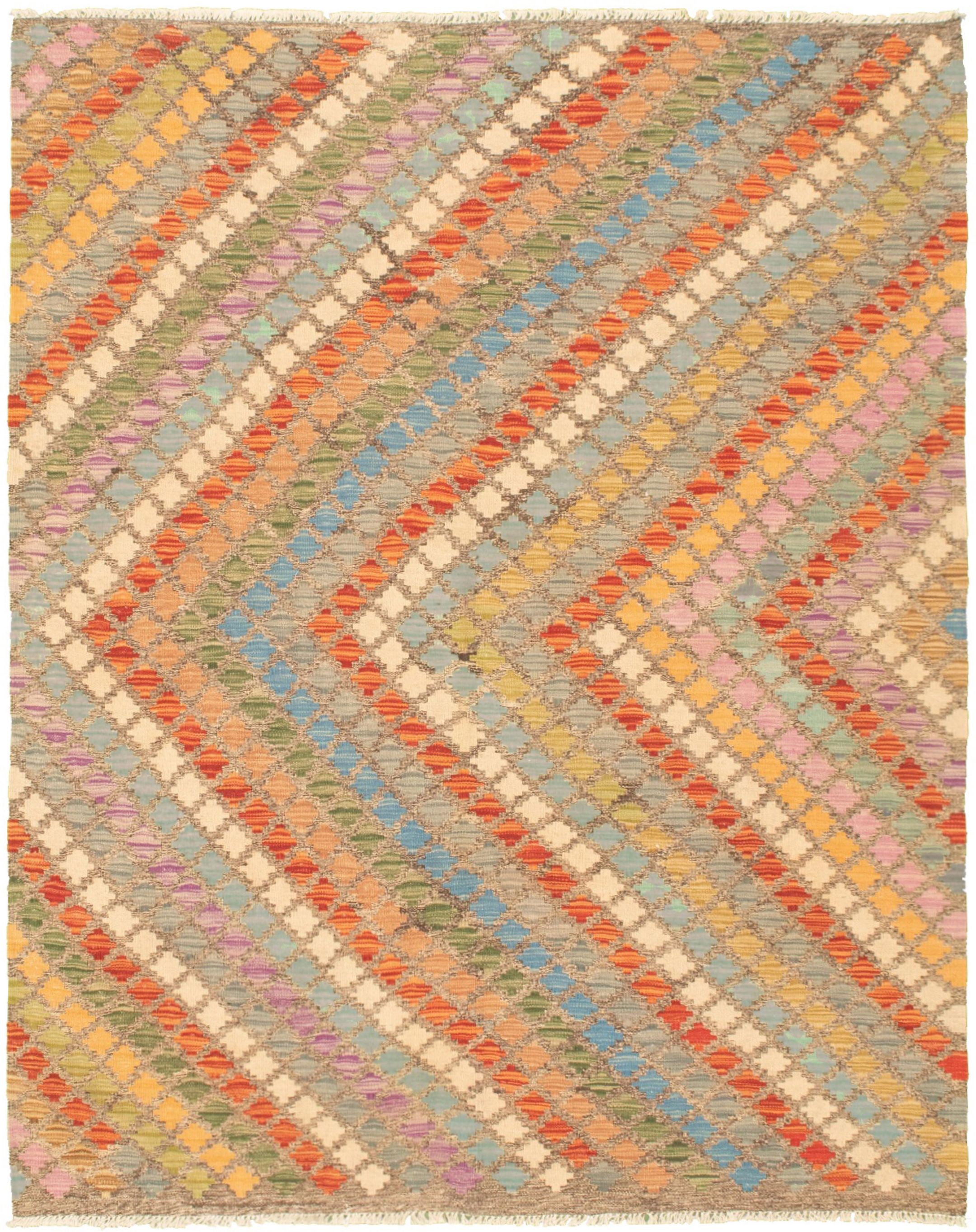 Hand woven Bold and Colorful  Grey  Kilim 5'3" x 6'8" Size: 5'3" x 6'8"  