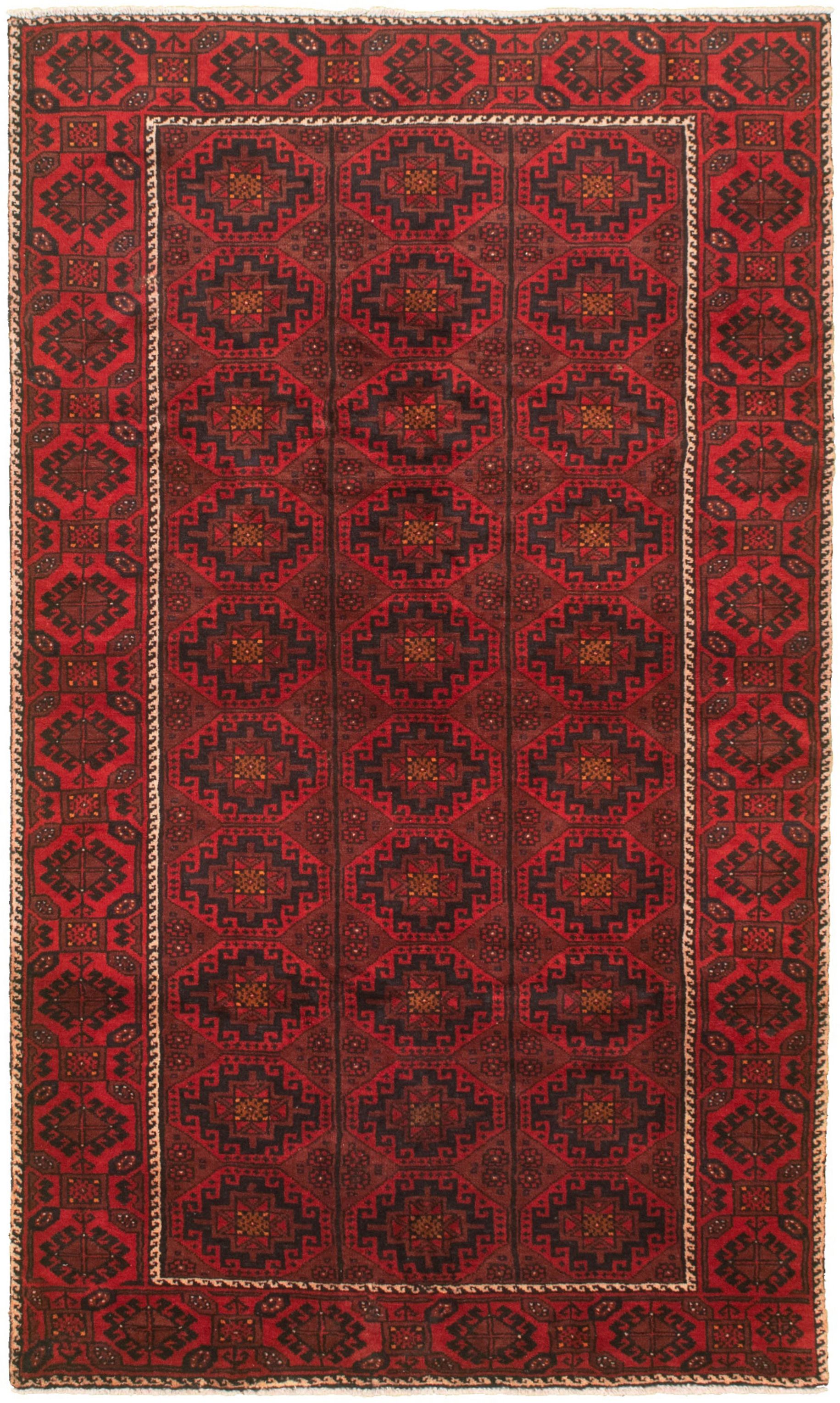 Hand-knotted Authentic Turkish Red Wool Rug 4'5" x 7'9" Size: 4'5" x 7'9"  