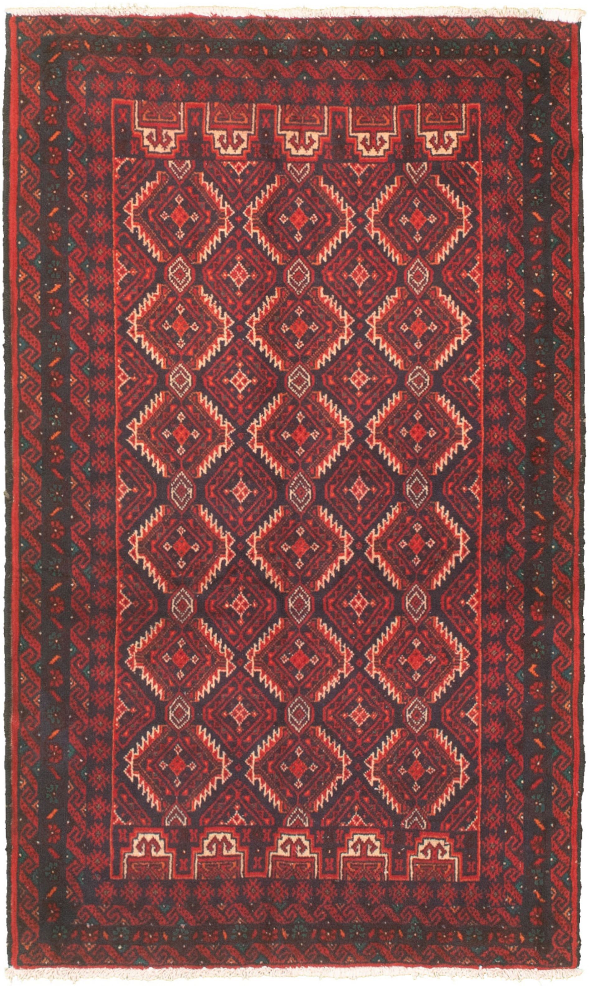 Hand-knotted Authentic Turkish Red Wool Rug 3'2" x 5'3" Size: 3'2" x 5'3"  