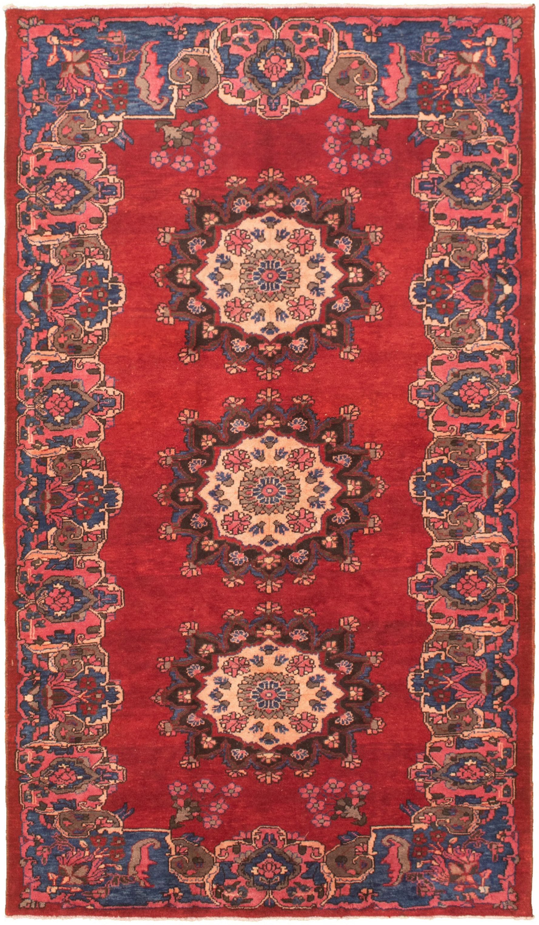 Hand-knotted Authentic Turkish Red Wool Rug 5'3" x 9'6"  Size: 5'3" x 9'6"  