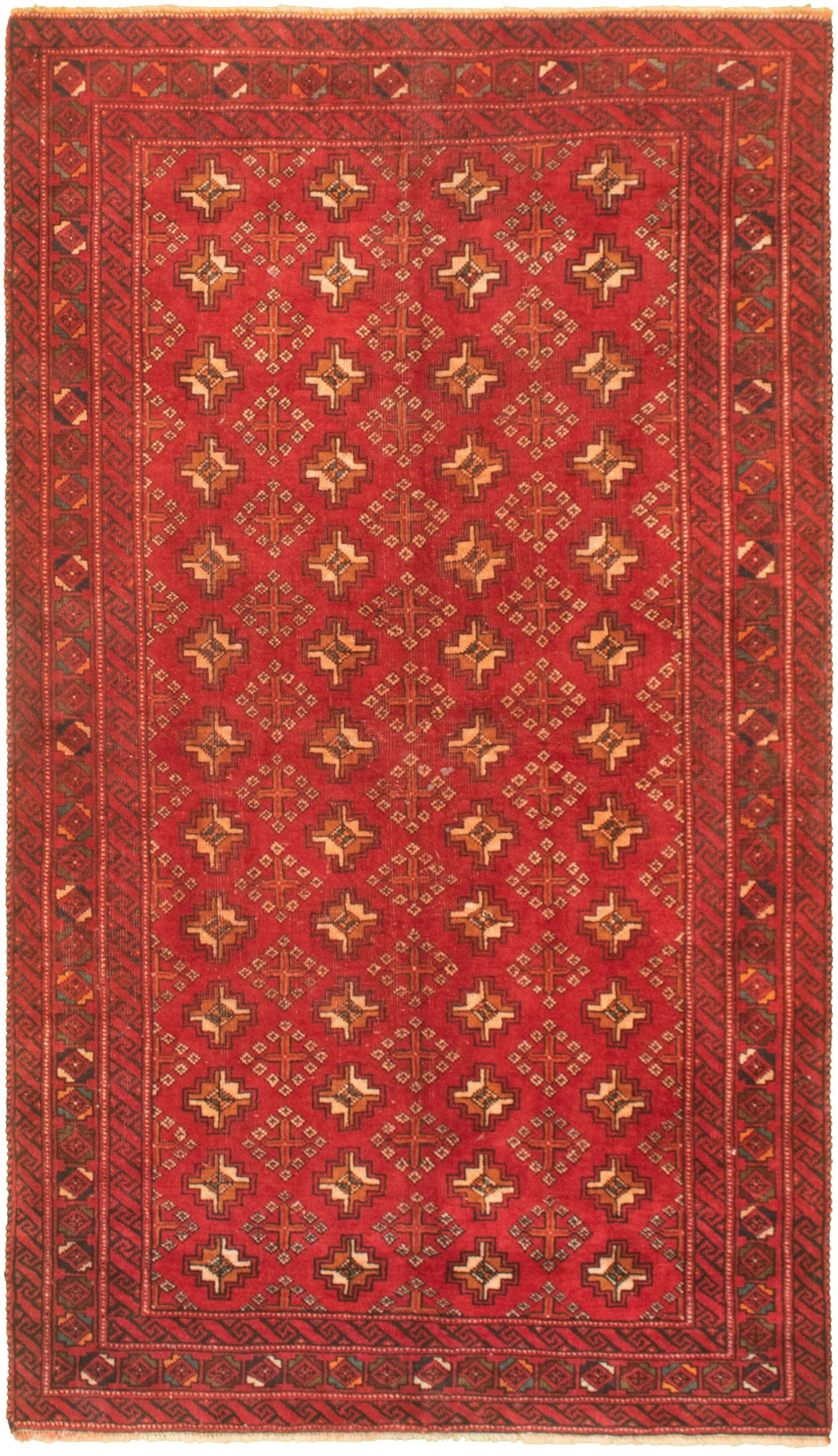 Hand-knotted Authentic Turkish Red Wool Rug 3'6" x 6'4" Size: 3'6" x 6'4"  