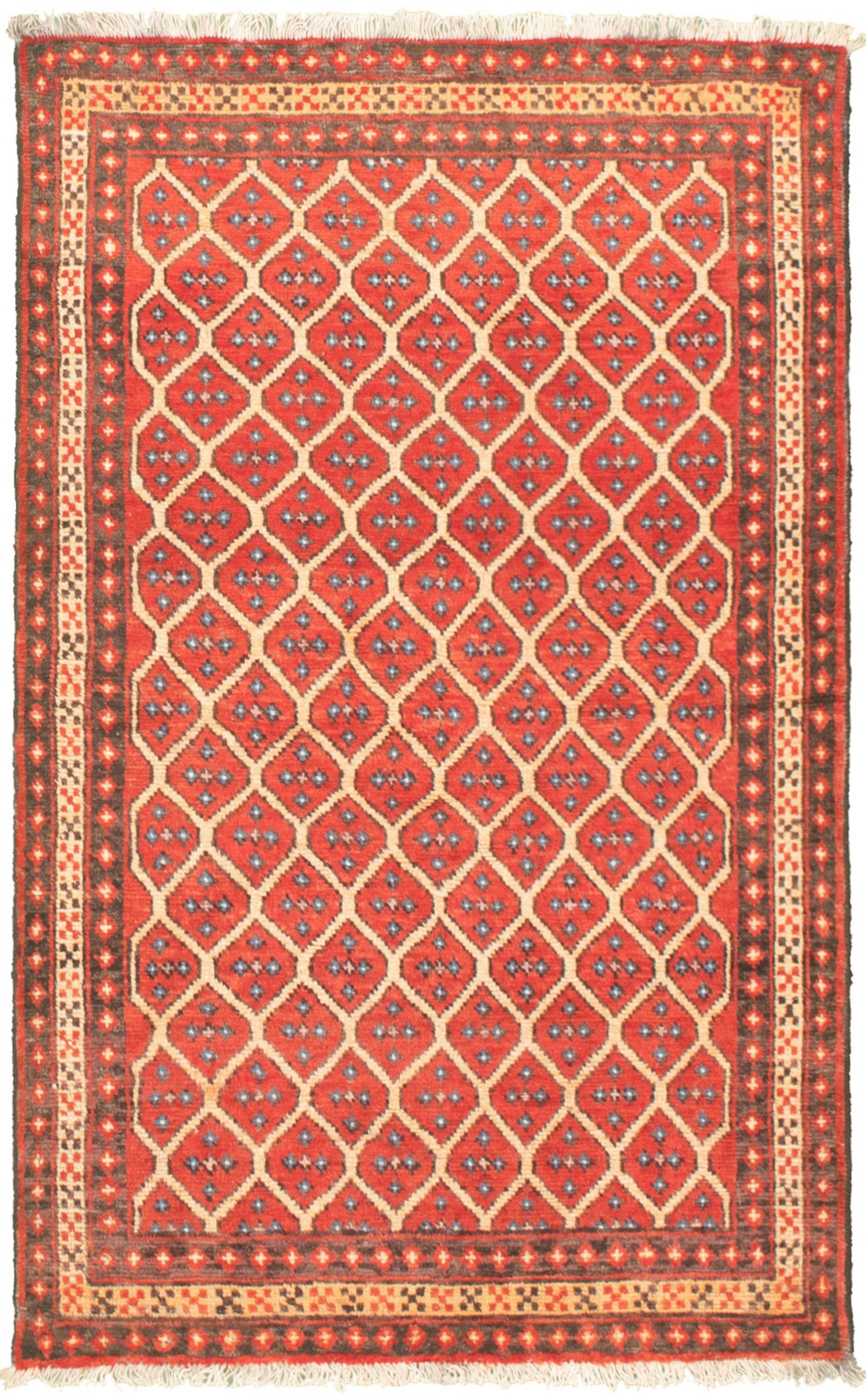 Hand-knotted Authentic Turkish Red Wool Rug 3'7" x 6'1" Size: 3'7" x 6'1"  