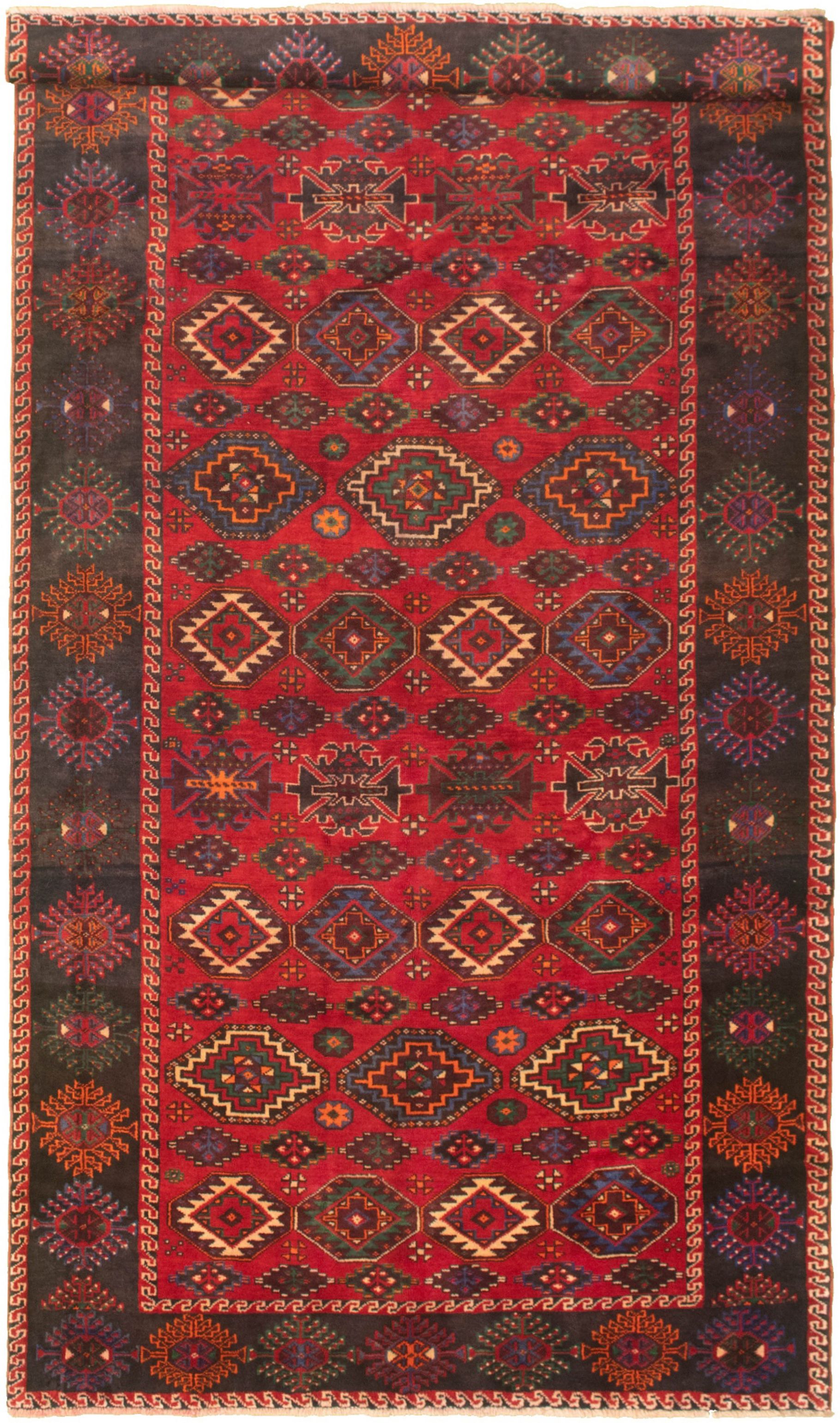 Hand-knotted Authentic Turkish Red Wool Rug 5'3" x 10'3" Size: 5'3" x 10'3"  