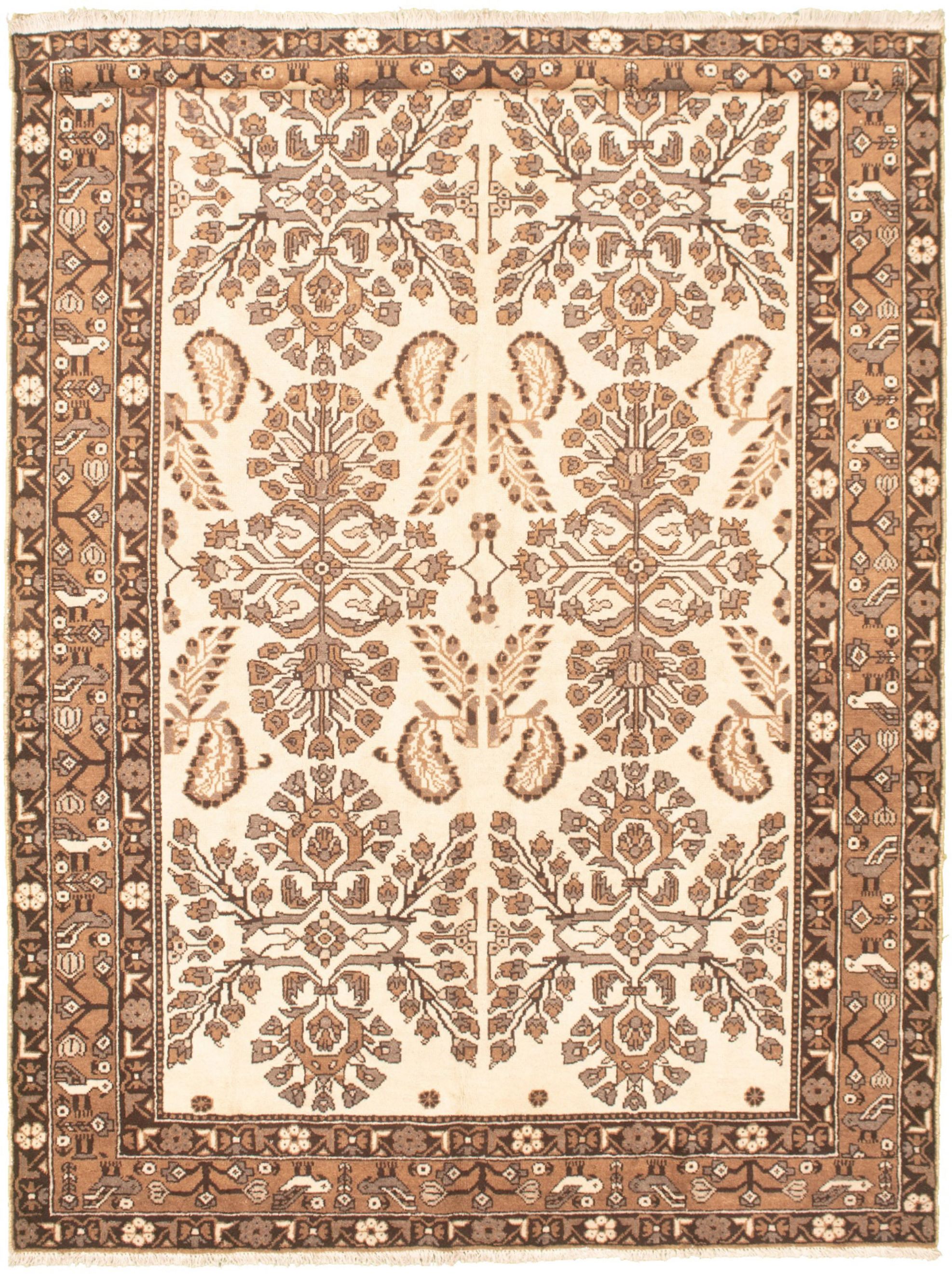 Hand-knotted Authentic Turkish Cream Wool Rug 6'8" x 10'3" Size: 6'8" x 10'3"  
