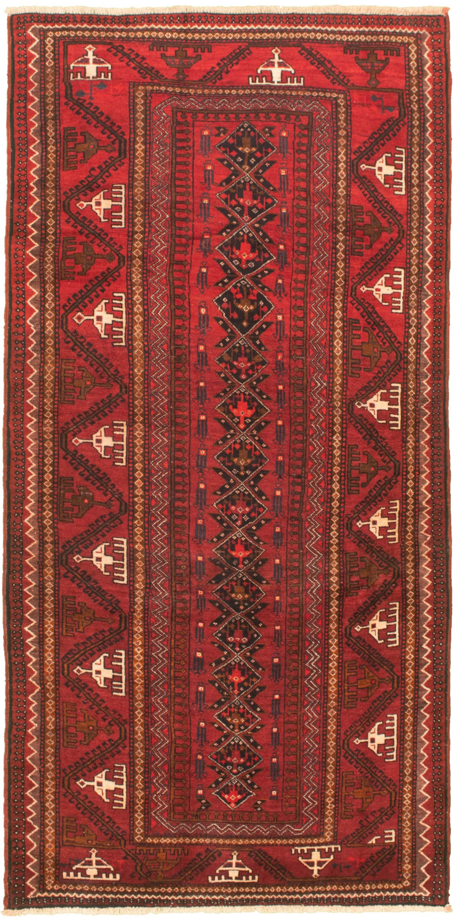 Hand-knotted Authentic Turkish Red Wool Rug 4'1" x 8'9" Size: 4'1" x 8'9"  