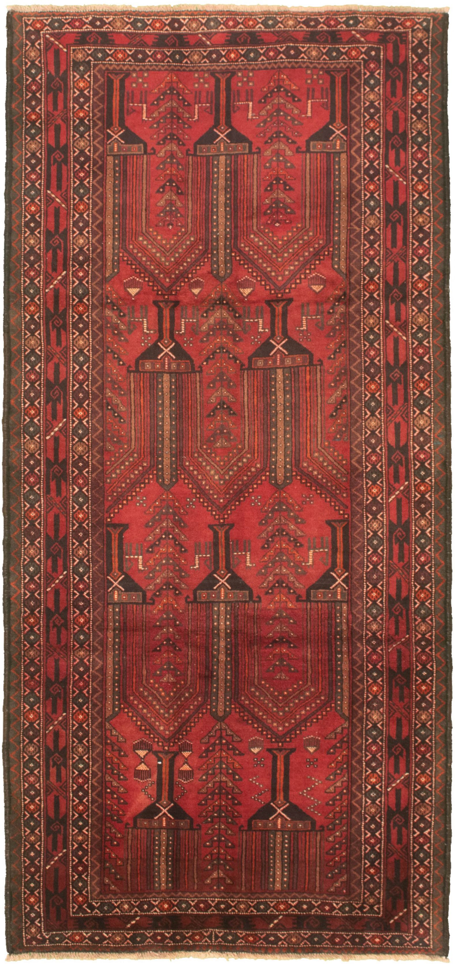Hand-knotted Authentic Turkish Red Wool Rug 4'3" x 7'3" Size: 4'3" x 7'3"  