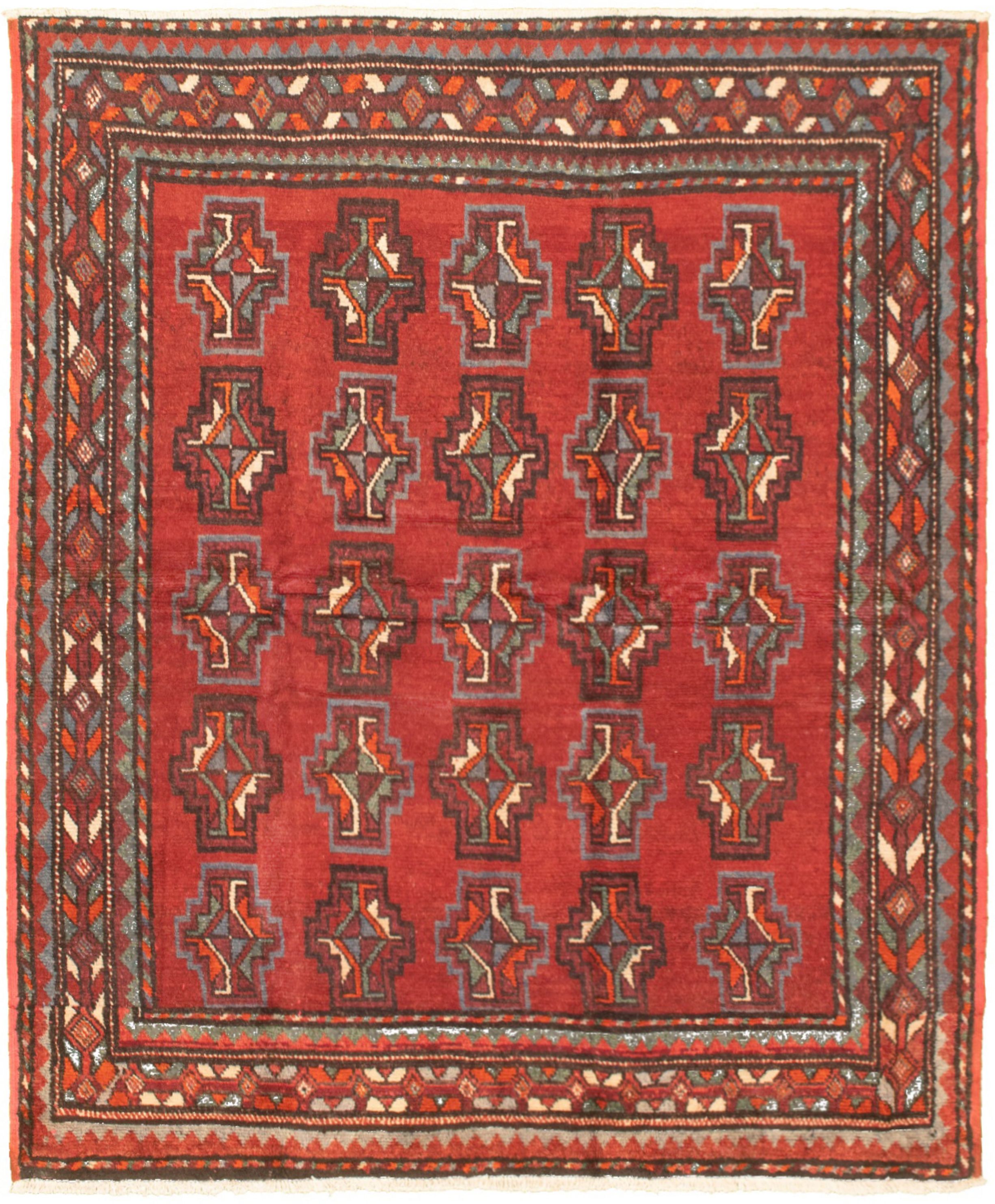 Hand-knotted Authentic Turkish Red Wool Rug 5'4" x 6'8"  Size: 5'4" x 6'8"  