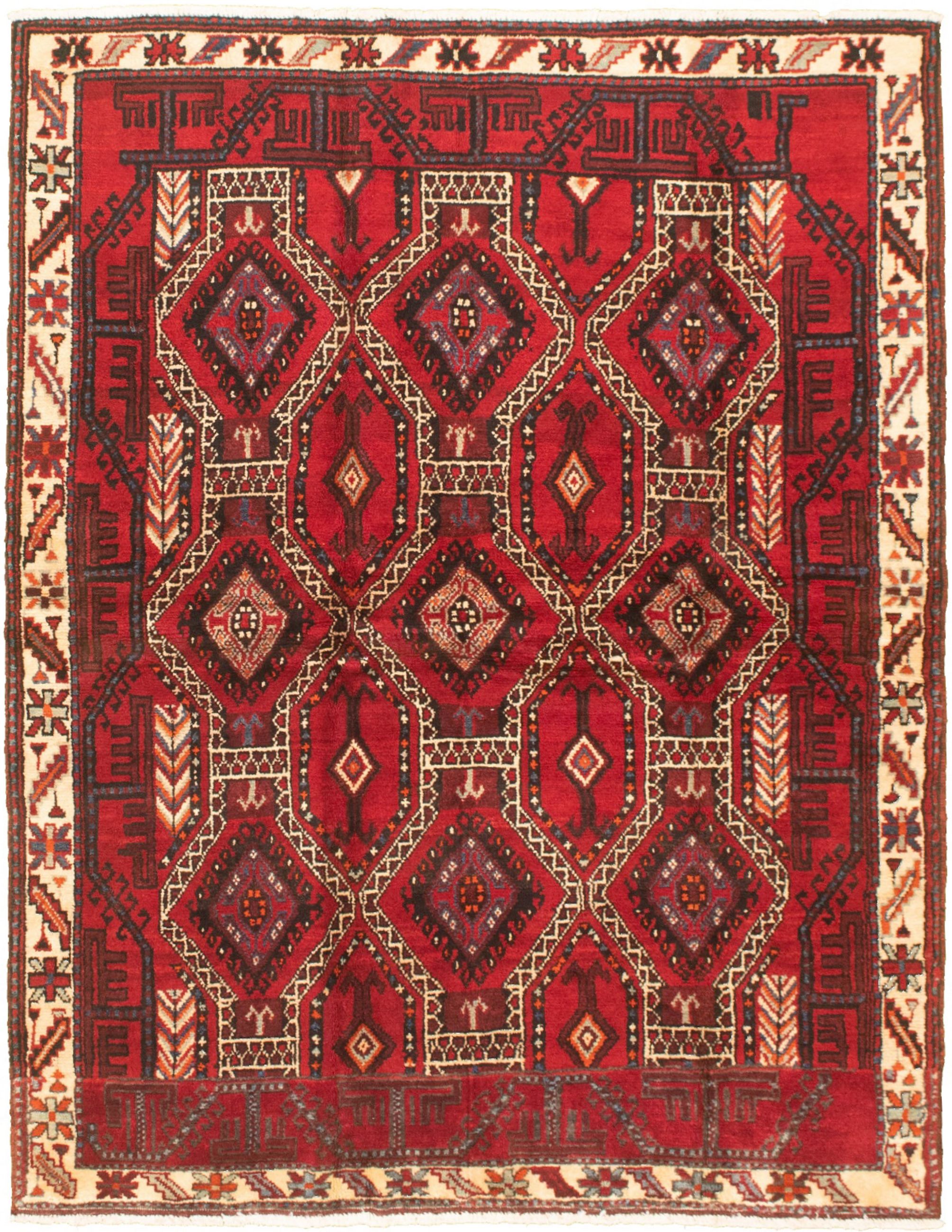 Hand-knotted Authentic Turkish Red Wool Rug 5'0" x 6'7" Size: 5'0" x 6'7"  