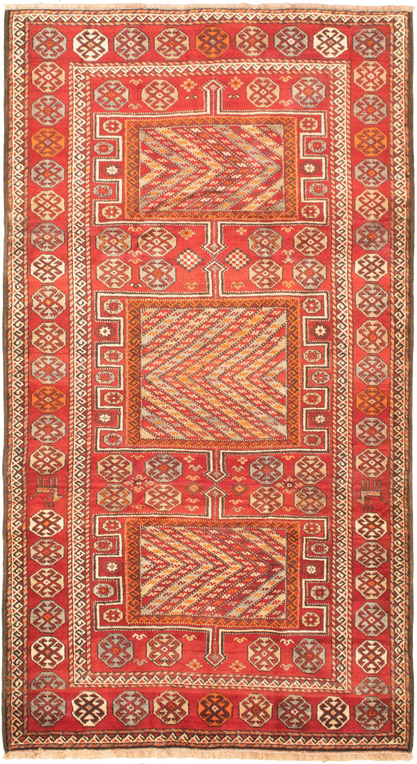 Hand-knotted Authentic Turkish Red Wool Rug 5'2" x 9'11" Size: 5'2" x 9'11"  