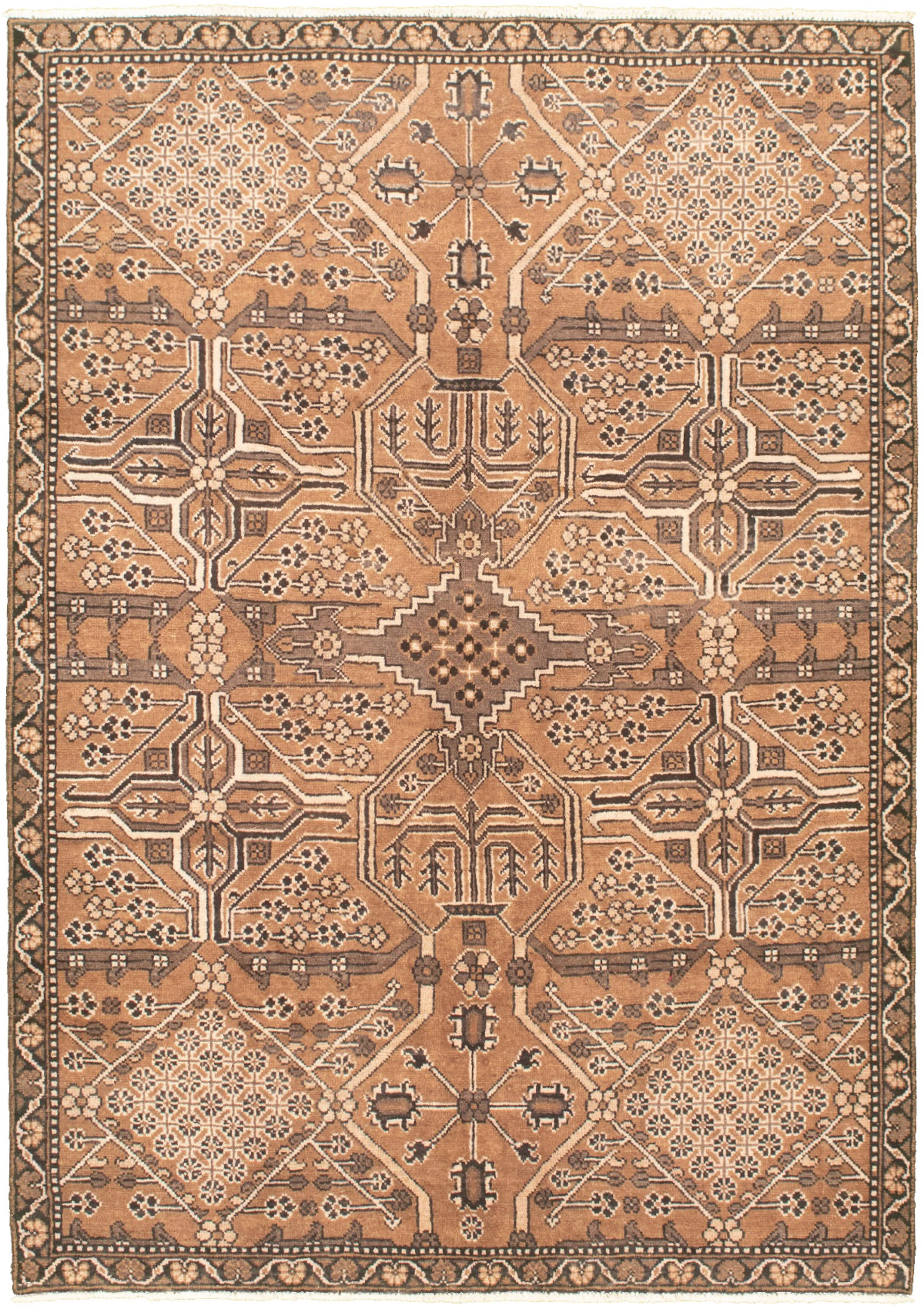 Hand-knotted Authentic Turkish Tan Wool Rug 5'5" x 7'10" Size: 5'5" x 7'10"  