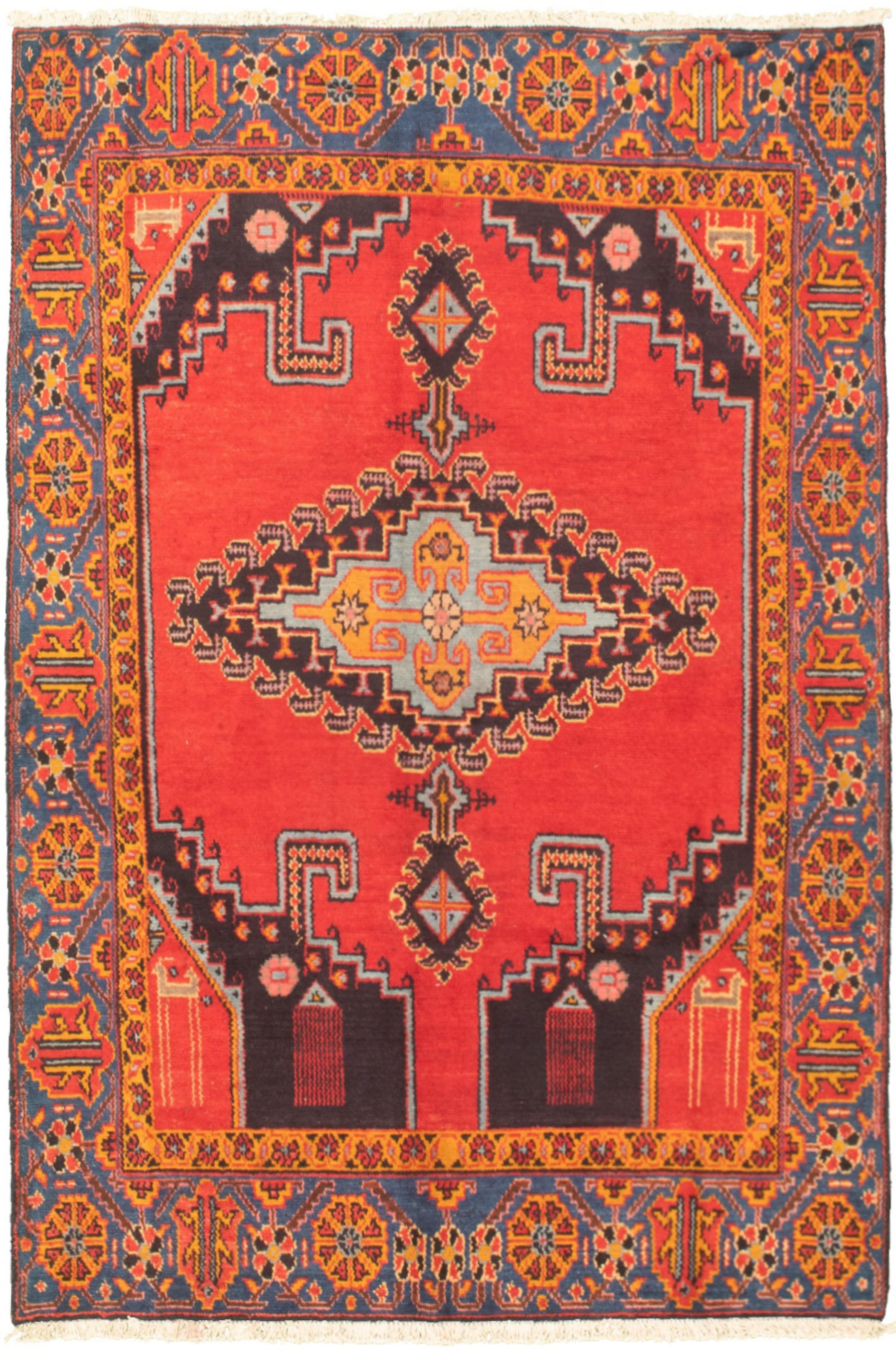 Hand-knotted Authentic Turkish Red Wool Rug 6'0" x 8'2" Size: 6'0" x 8'2"  