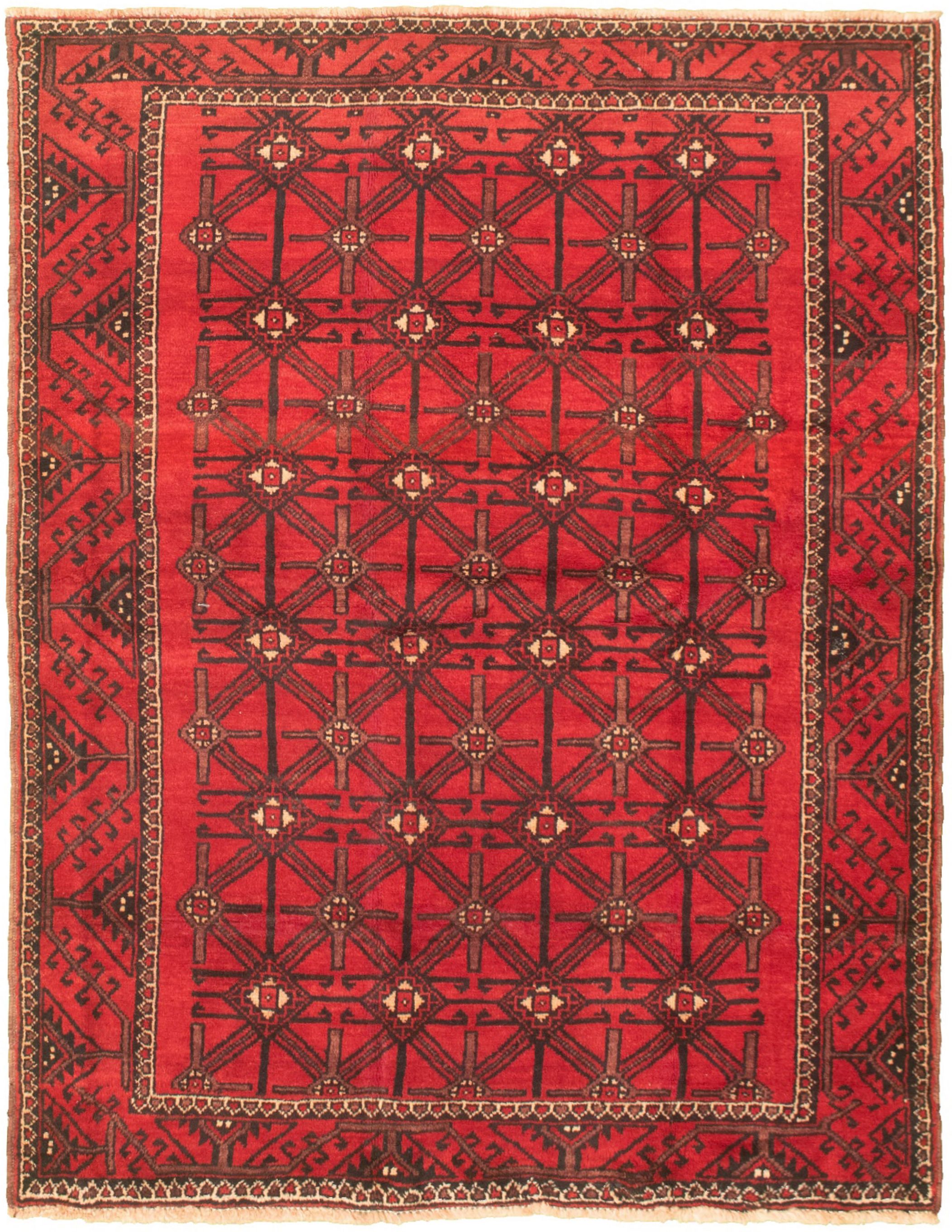 Hand-knotted Authentic Turkish Red Wool Rug 5'3" x 7'1" Size: 5'3" x 7'1"  
