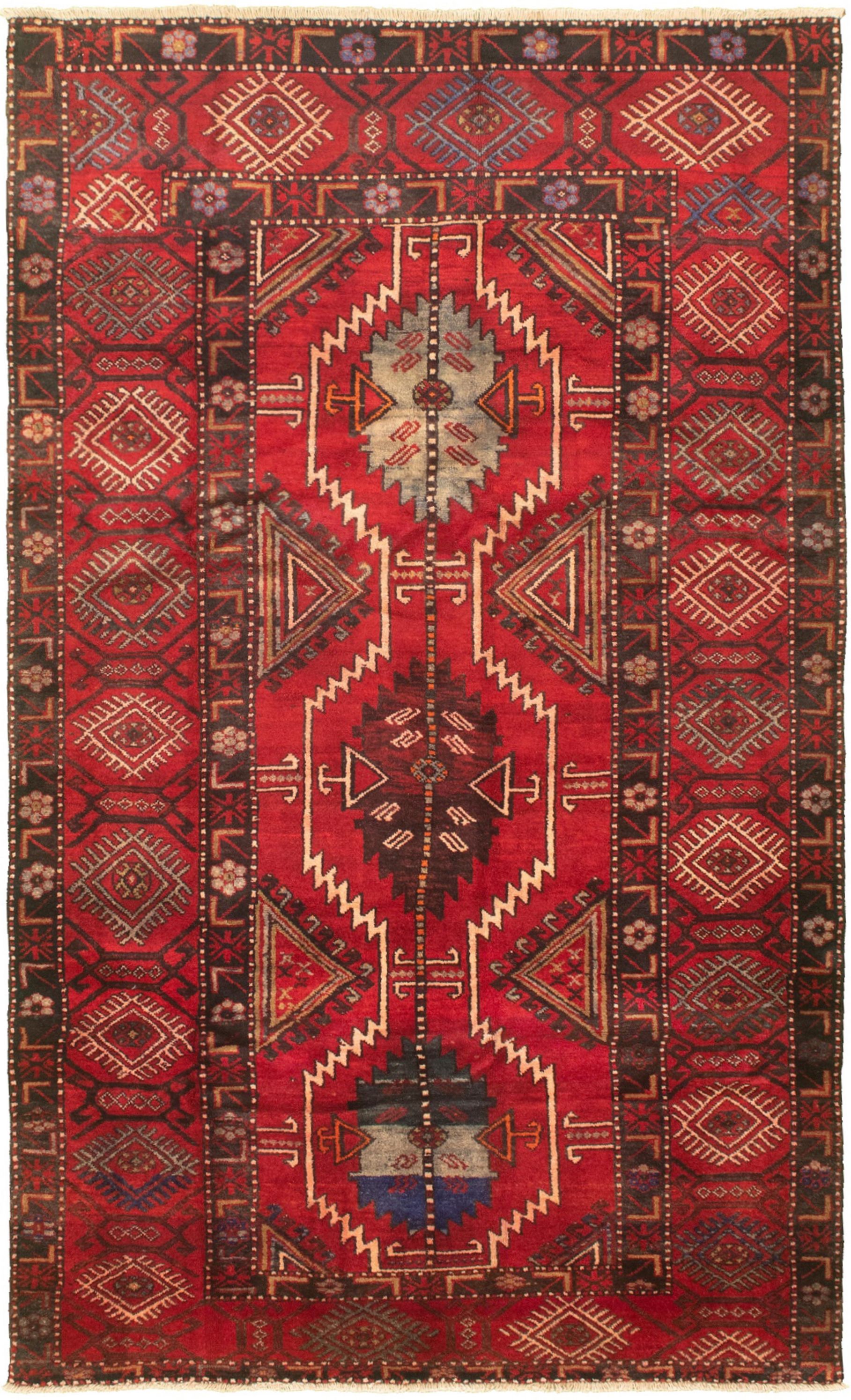 Hand-knotted Authentic Turkish Red Wool Rug 5'1" x 8'4" Size: 5'1" x 8'4"  