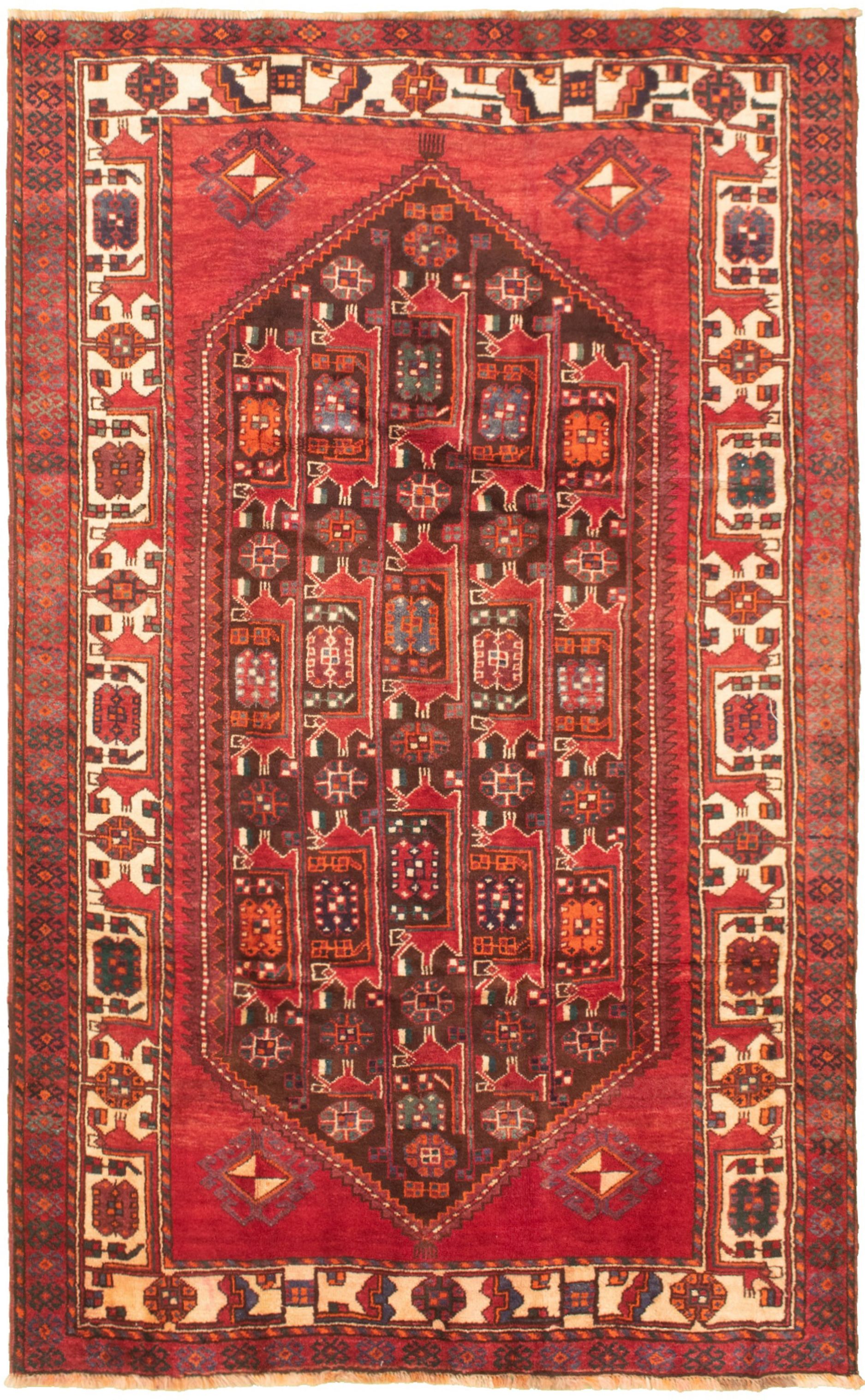 Hand-knotted Authentic Turkish Red Wool Rug 5'7" x 9'5" Size: 5'7" x 9'5"  