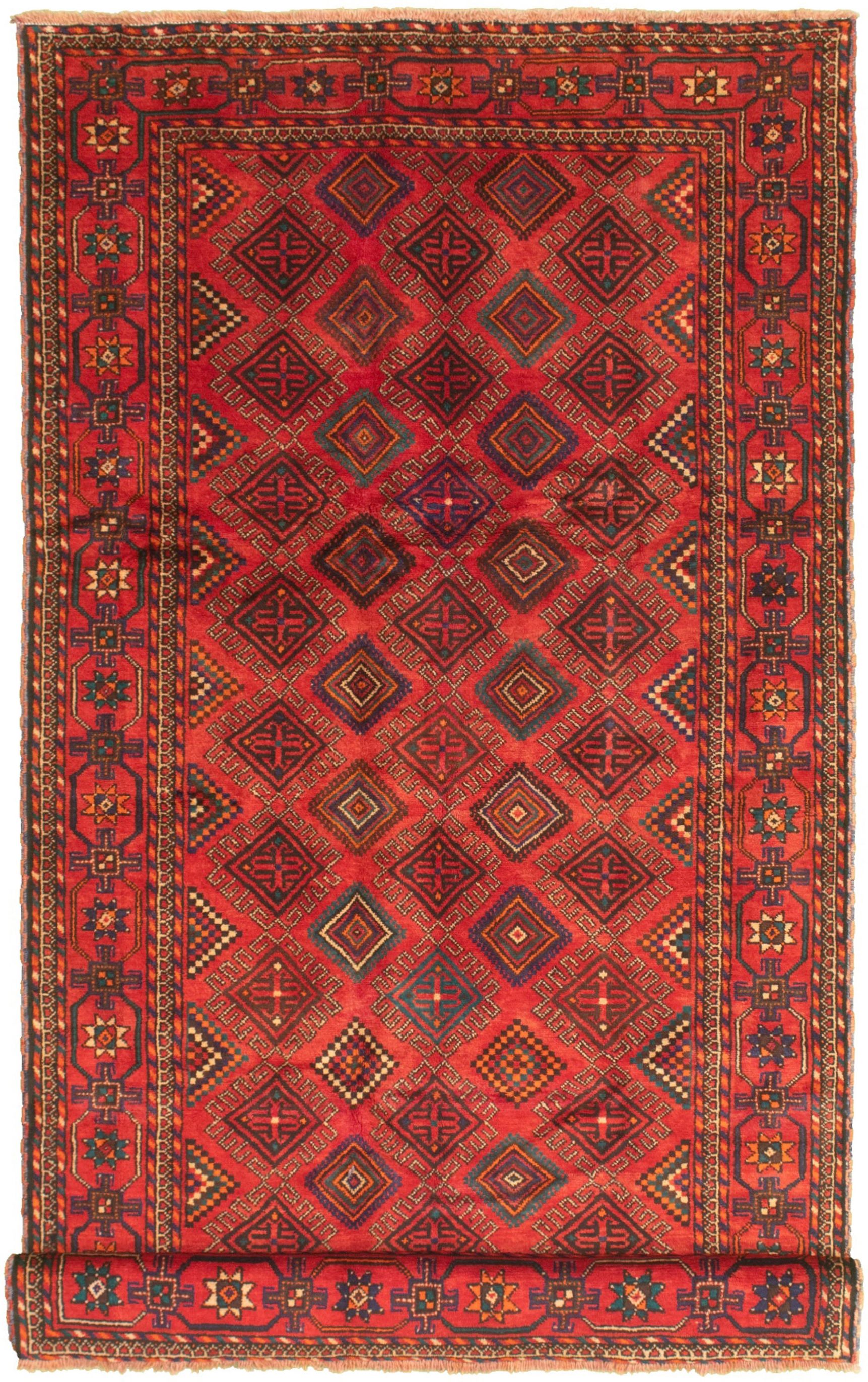 Hand-knotted Authentic Turkish Red Wool Rug 5'1" x 10'1"  Size: 5'1" x 10'1"  