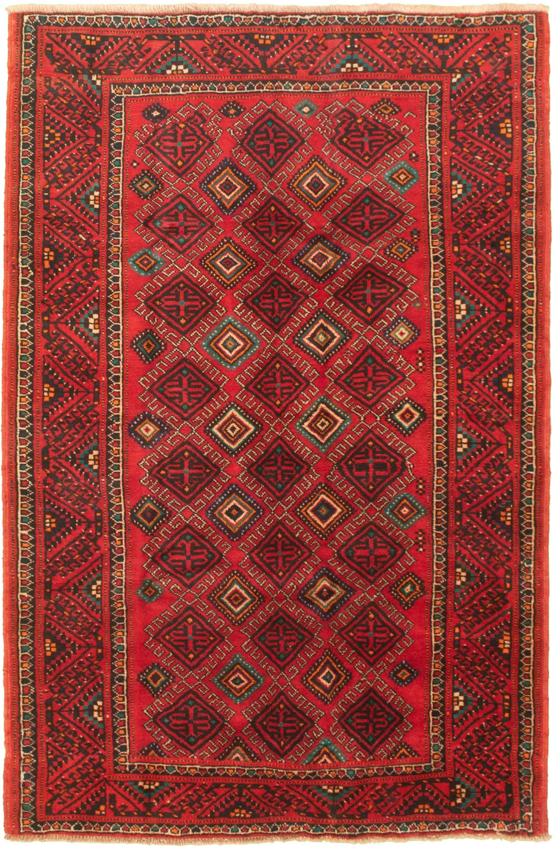 Hand-knotted Authentic Turkish Red Wool Rug 5'0" x 7'10" Size: 5'0" x 7'10"  