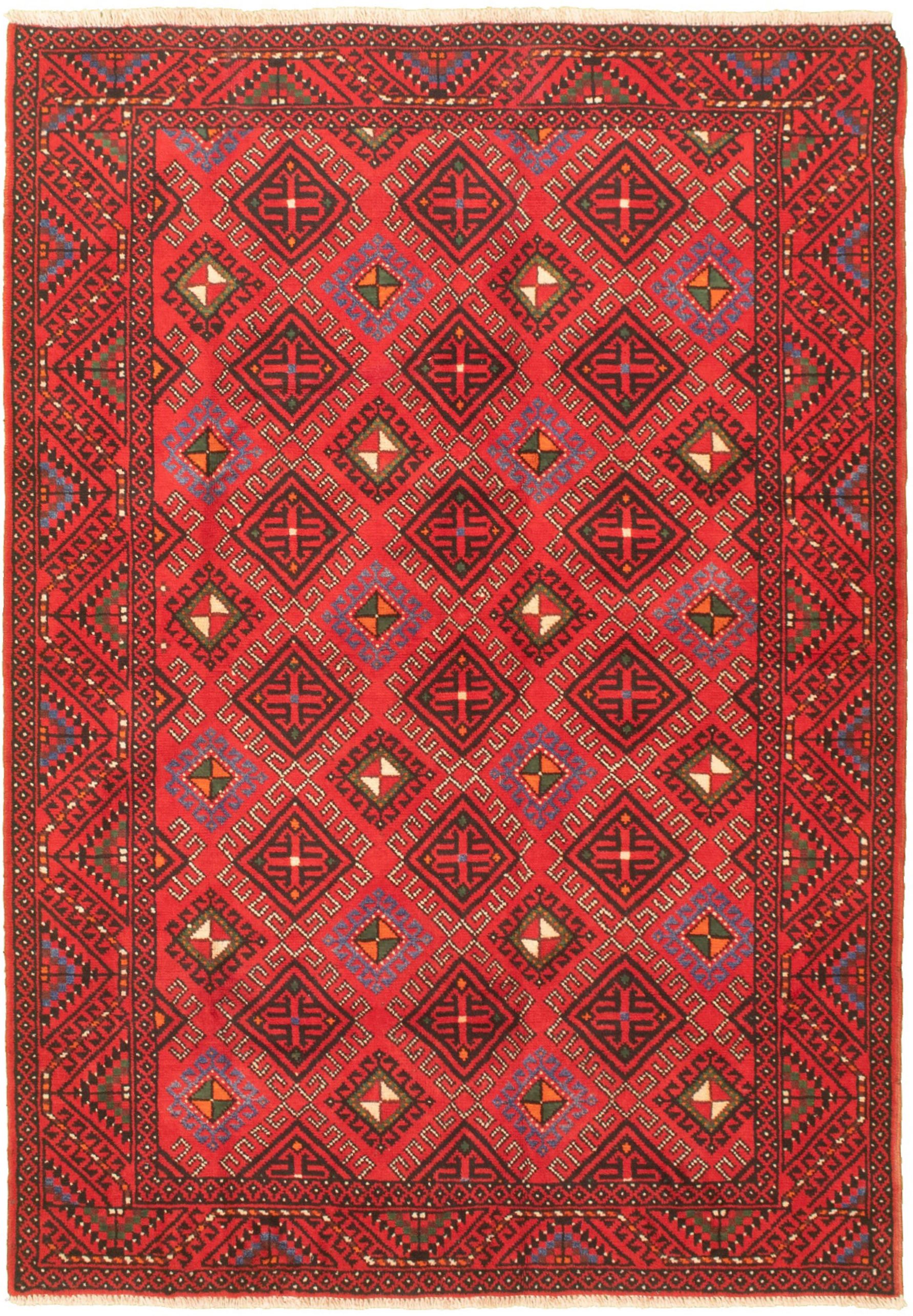 Hand-knotted Authentic Turkish Red Wool Rug 5'2" x 7'9" Size: 5'2" x 7'9"  