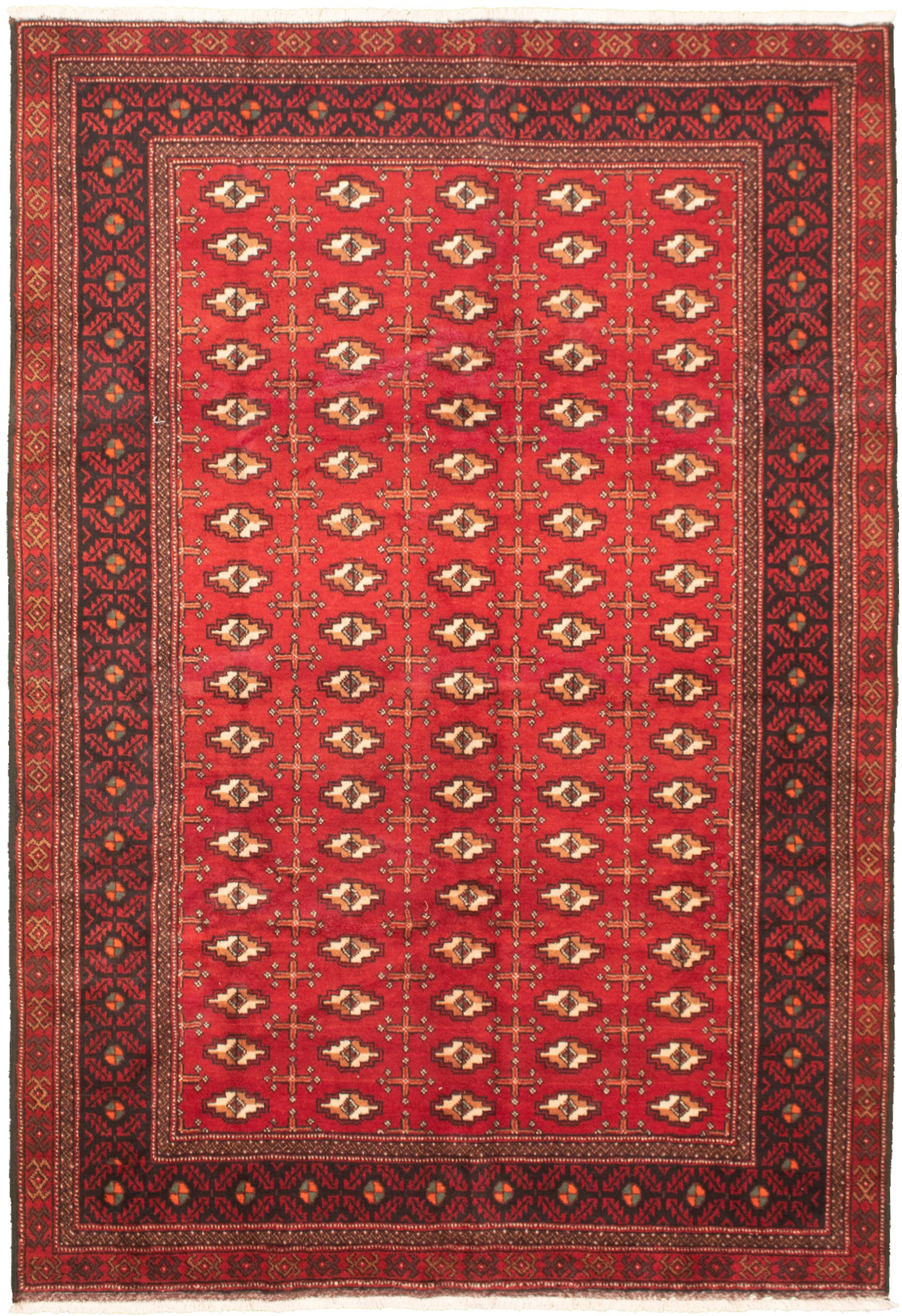 Hand-knotted Shiravan Bokhara Dark Red Wool Rug 6'7" x 9'7" Size: 6'7" x 9'7"  