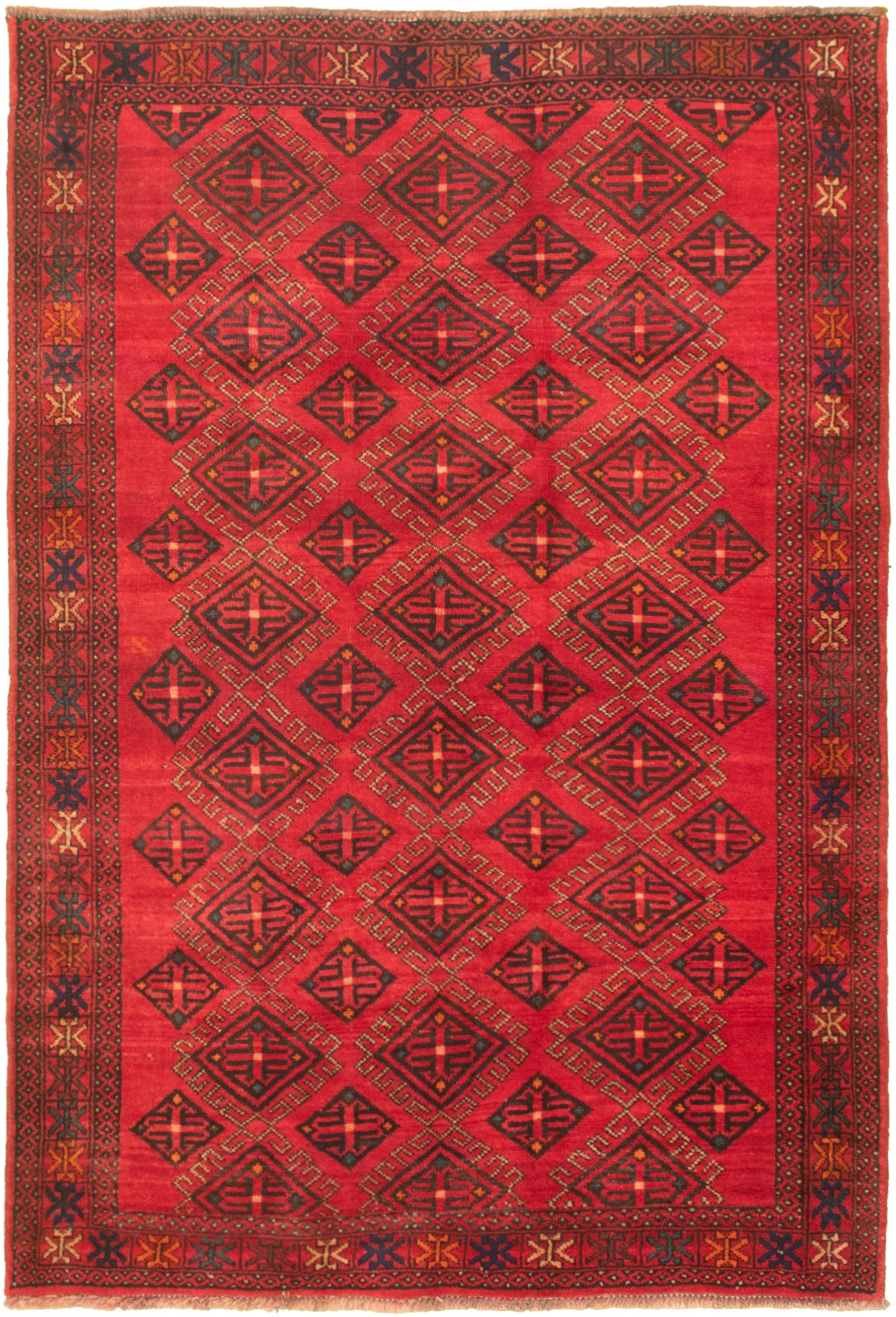 Hand-knotted Authentic Turkish Red Wool Rug 5'2" x 7'11" Size: 5'2" x 7'11"  