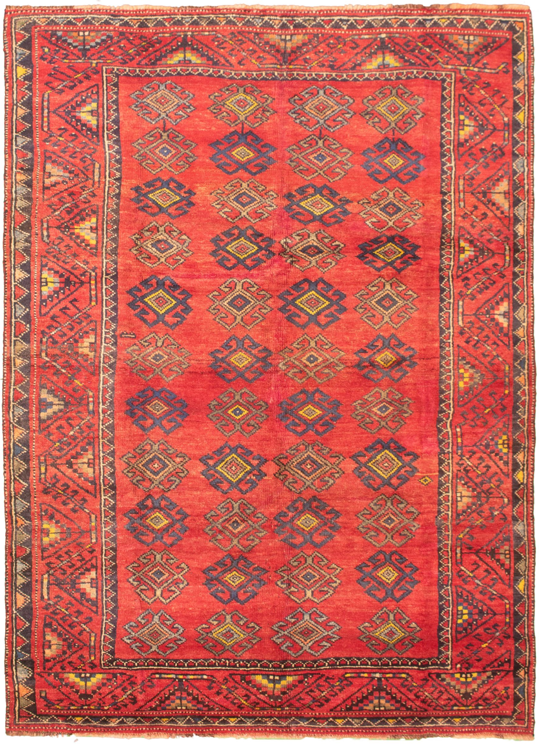 Hand-knotted Authentic Turkish Red Wool Rug 7'1" x 10'3" Size: 7'1" x 10'3"  
