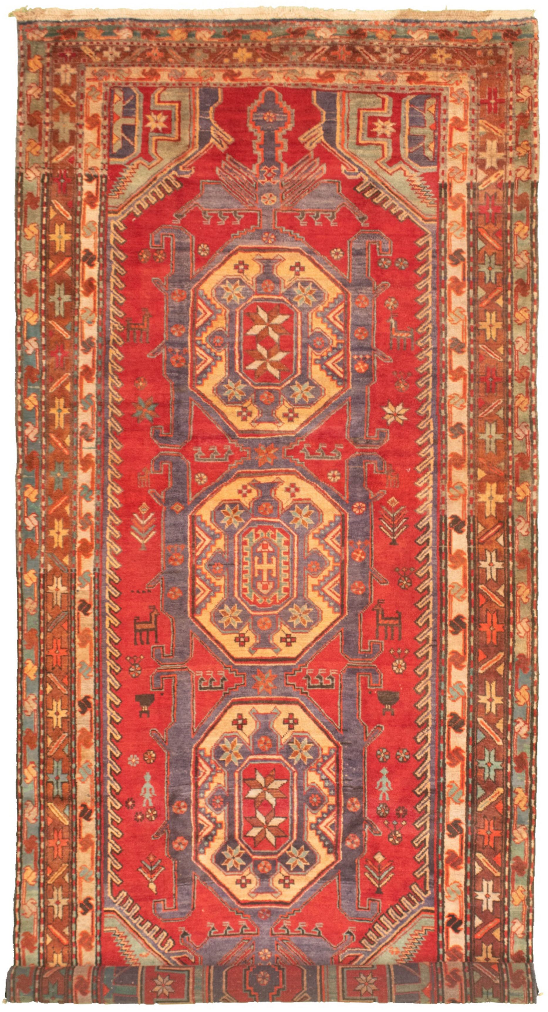 Hand-knotted Konya Anatolian Red Wool Rug 4'7" x 10'4" Size: 4'7" x 10'4"  