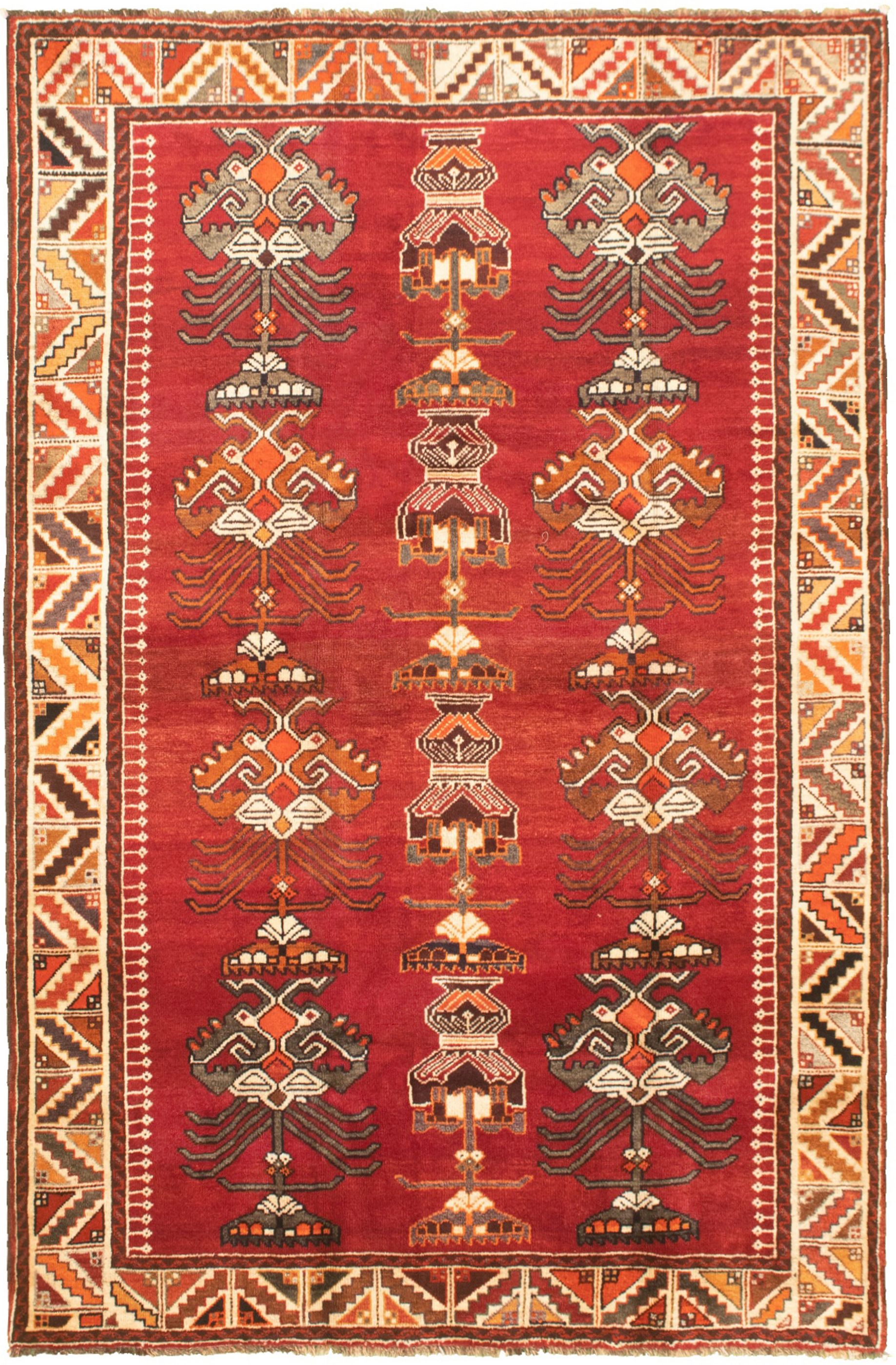 Hand-knotted Konya Anatolian Red Wool Rug 5'0" x 7'9" Size: 5'0" x 7'9"  