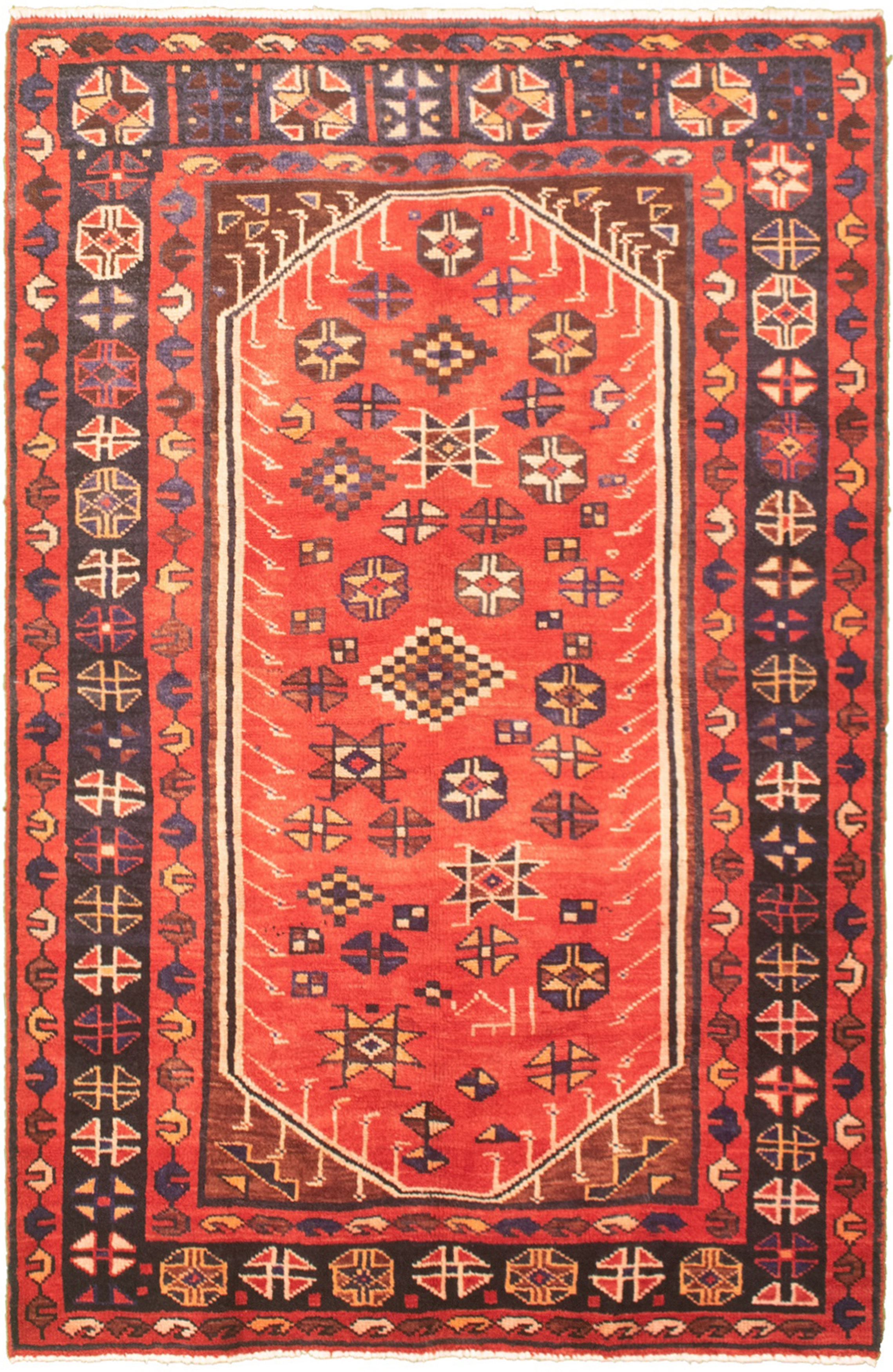 Hand-knotted Melis Red Wool Rug 4'7" x 6'11" Size: 4'7" x 6'11"  