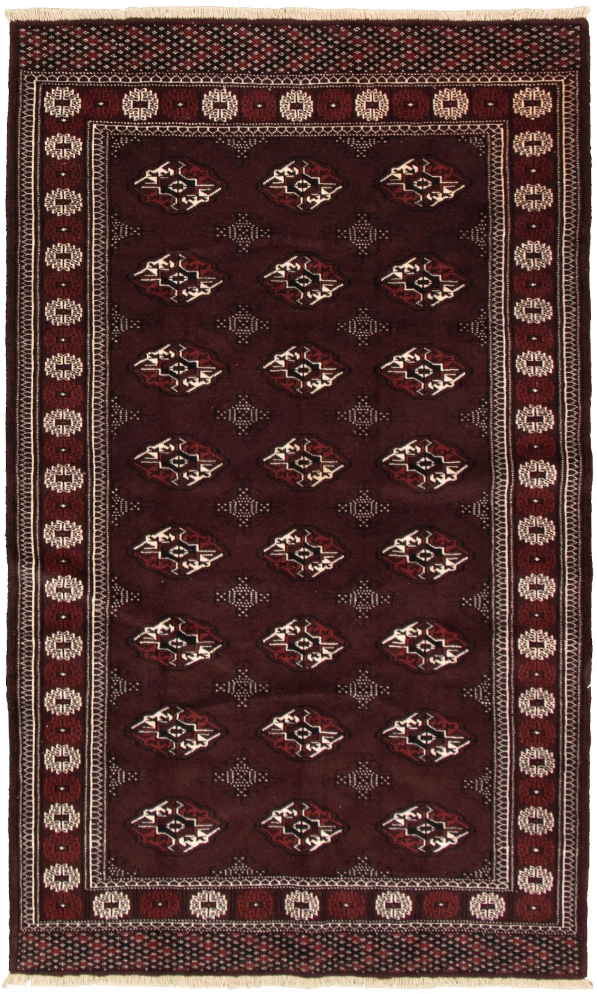 Hand-knotted Shiravan Bokhara Dark Burgundy Wool Rug 4'2" x 7'1" Size: 4'2" x 7'1"  