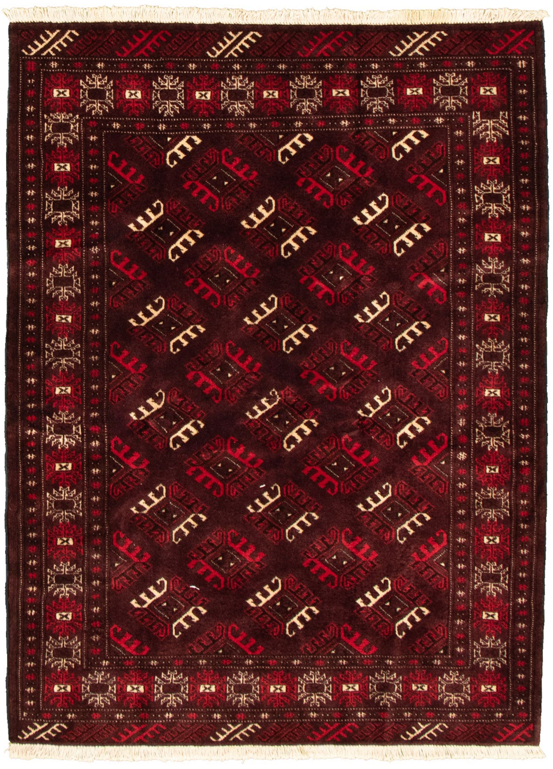 Hand-knotted Shiravan Bokhara Dark Burgundy Wool Rug 4'2" x 5'9" Size: 4'2" x 5'9"  