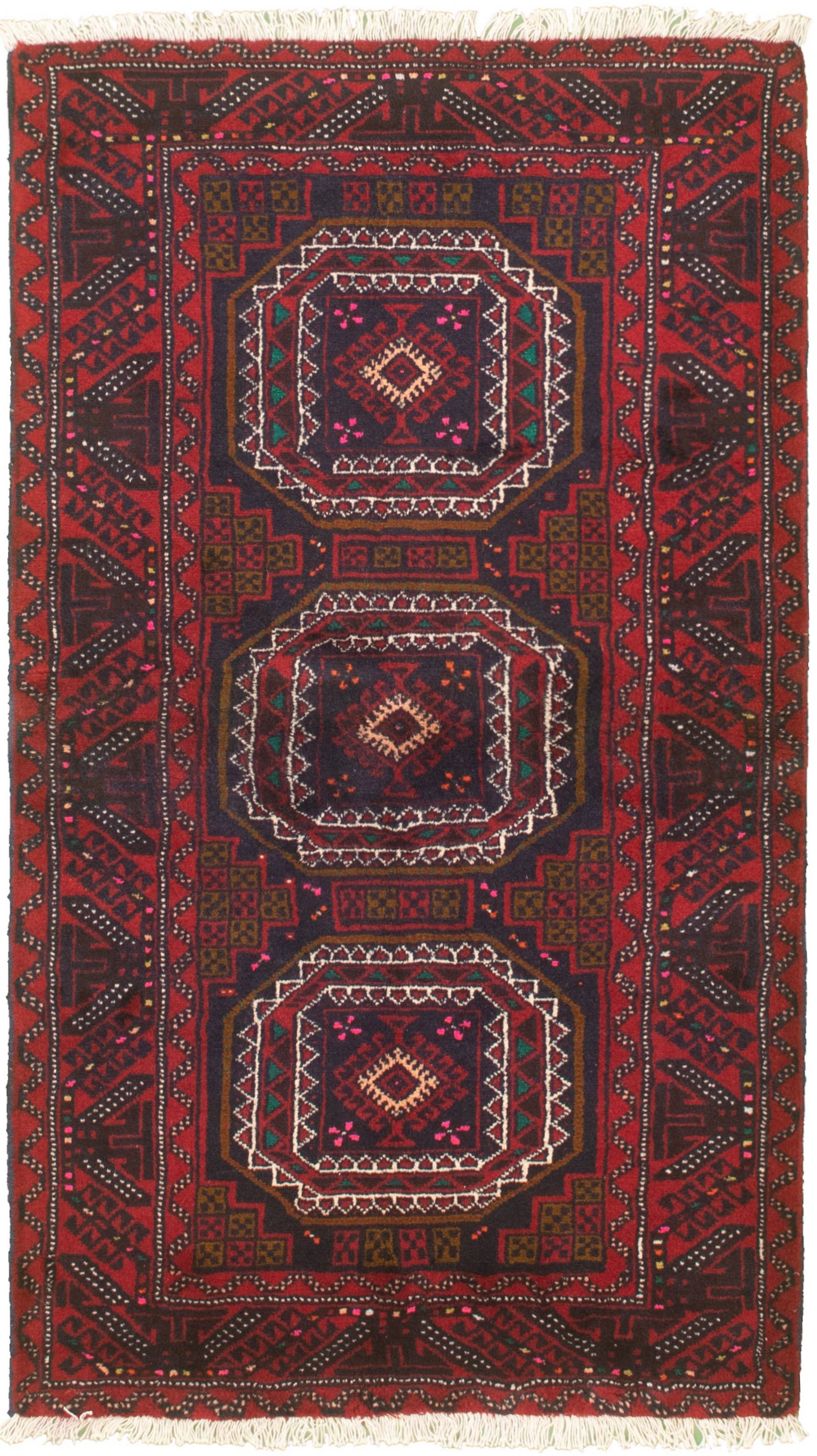 Hand-knotted Akhjah Red Wool Rug 3'3" x 6'2" Size: 3'3" x 6'2"  