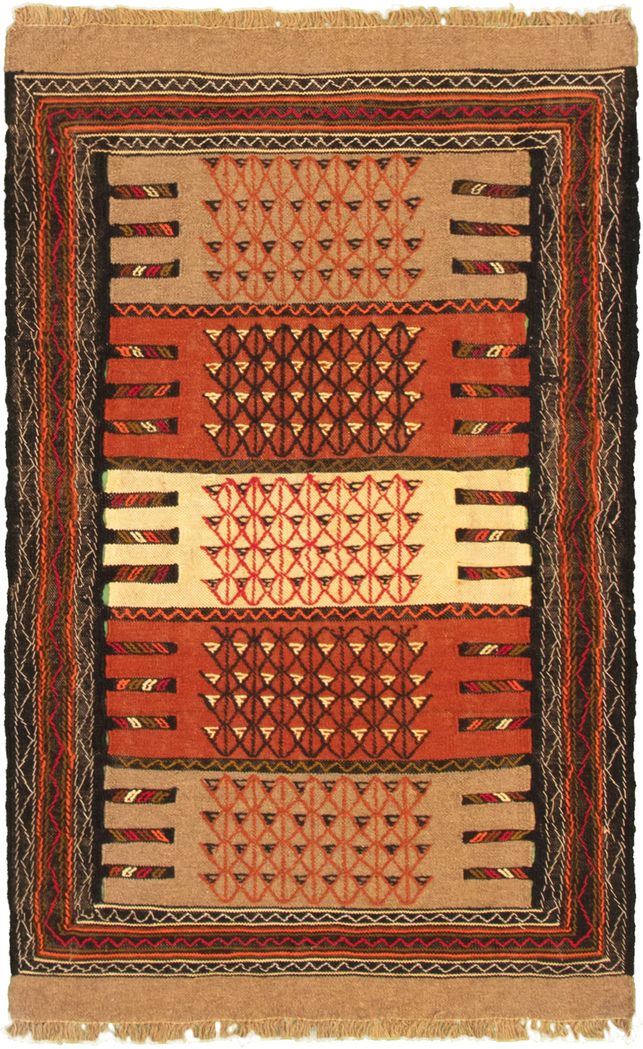 Hand woven Ottoman Natura Dark Copper, Tan Wool Kilim 3'7" x 5'11" Size: 3'7" x 5'11"  