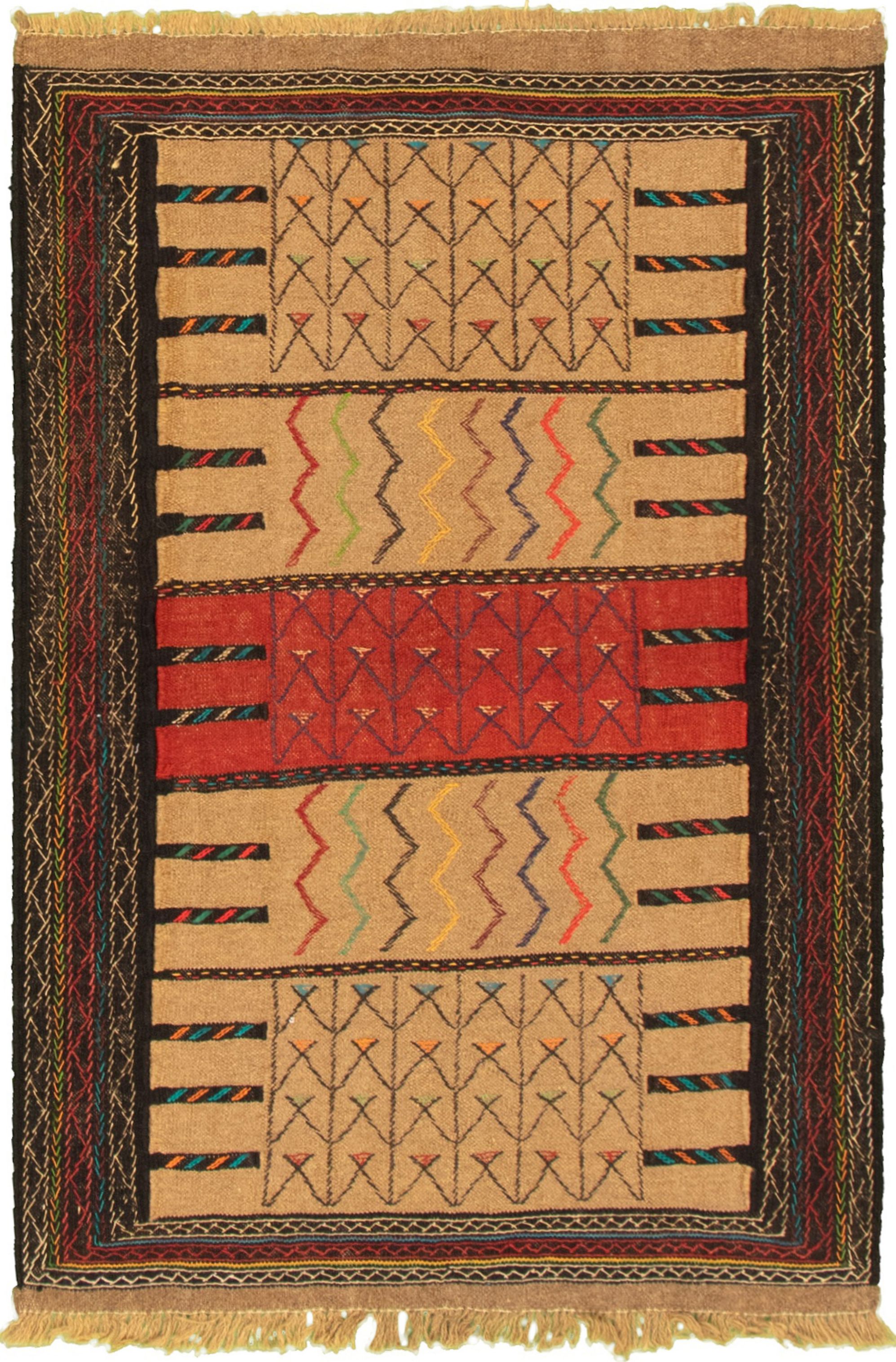 Hand woven Ottoman Natura Tan Wool Kilim 3'7" x 5'7" Size: 3'7" x 5'7"  