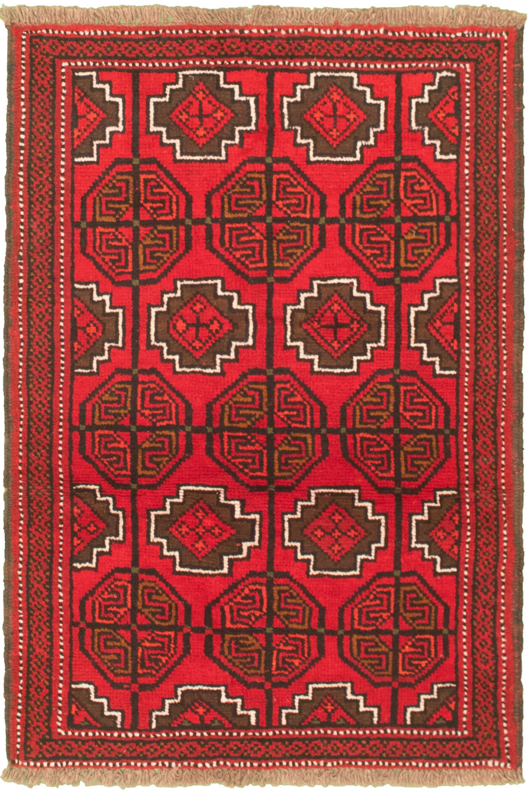 Hand-knotted Akhjah Red Wool Rug 3'3" x 5'1" Size: 3'3" x 5'1"  