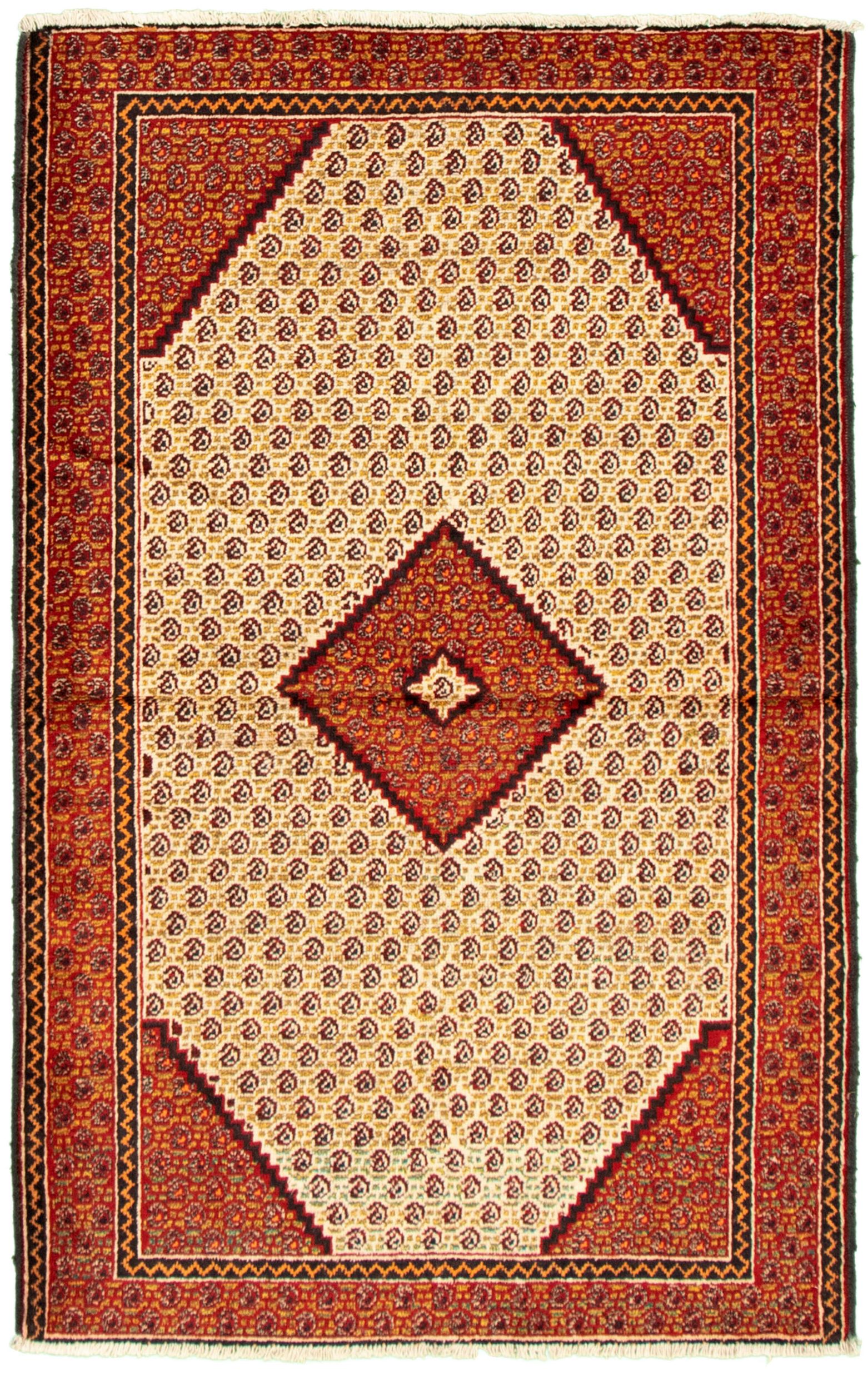 Hand-knotted Teimani Cream, Red Wool Rug 3'11" x 6'5" Size: 3'11" x 6'5"  