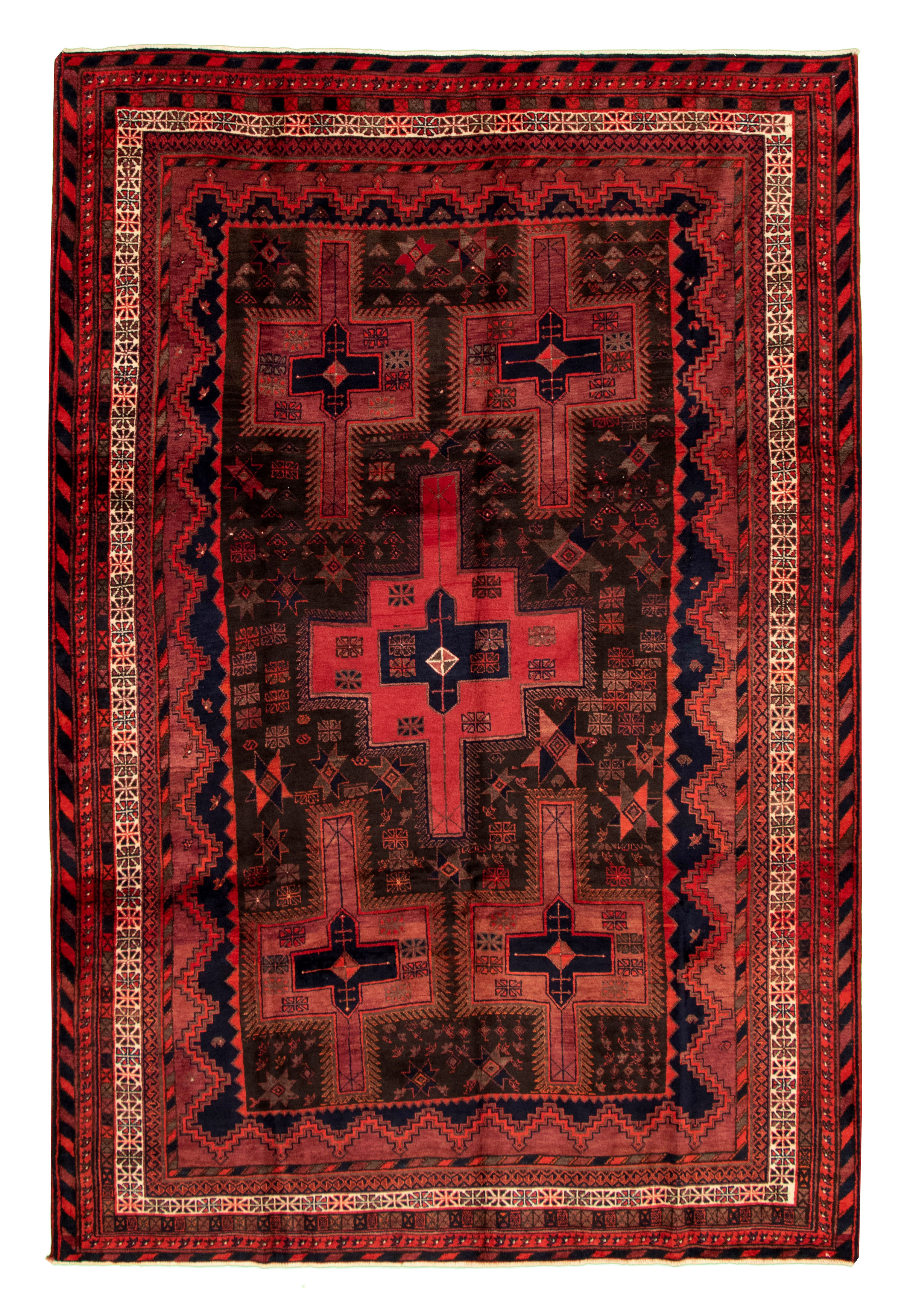 Hand-knotted Teimani Black, Red Wool Rug 6'11" x 10'6" Size: 6'11" x 10'6"  