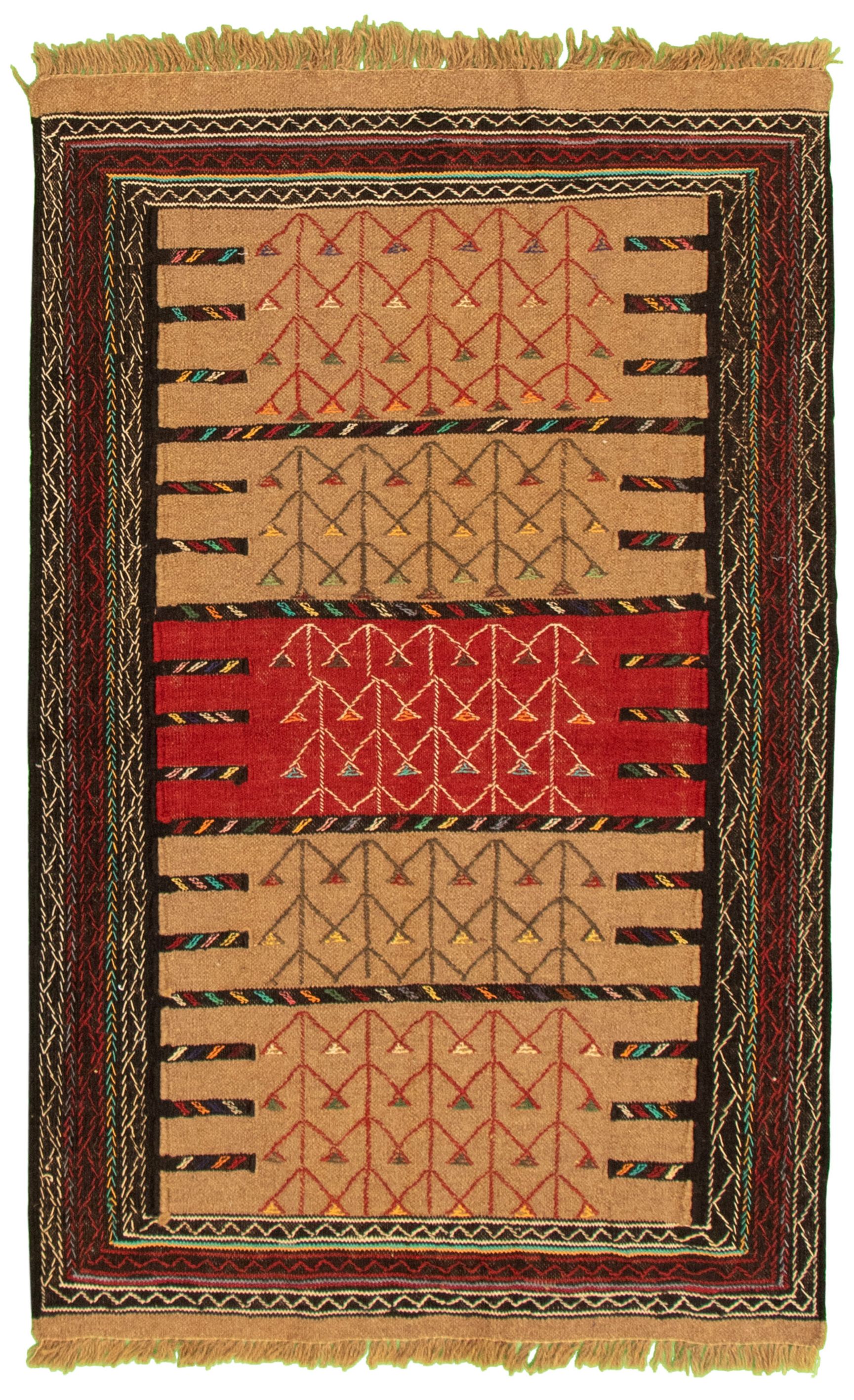 Hand woven Ottoman Natura Tan Wool Kilim 3'8" x 5'11" Size: 3'8" x 5'11"  