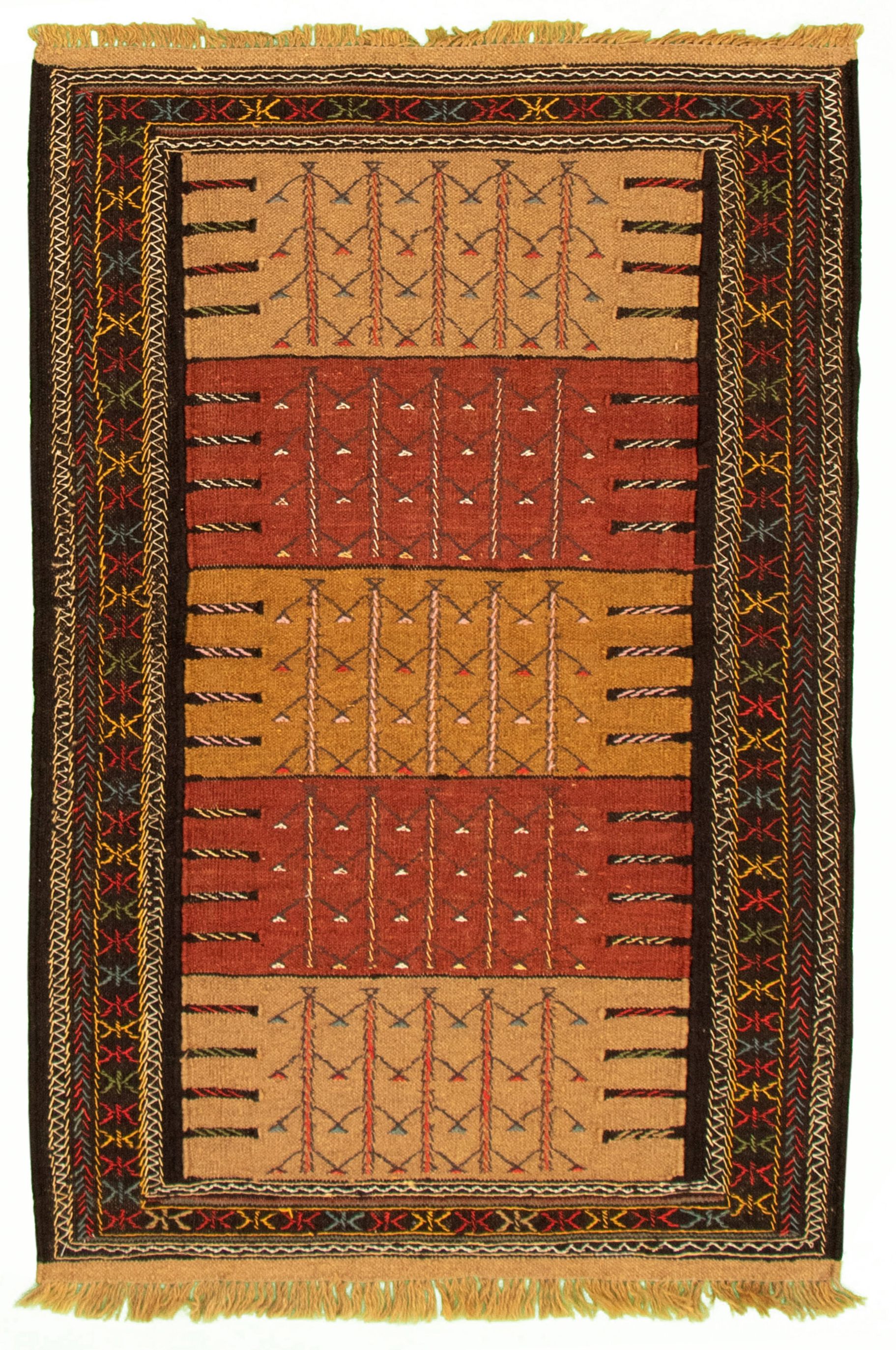 Hand woven Ottoman Natura Copper, Tan Wool Kilim 3'7" x 5'7" Size: 3'7" x 5'7"  