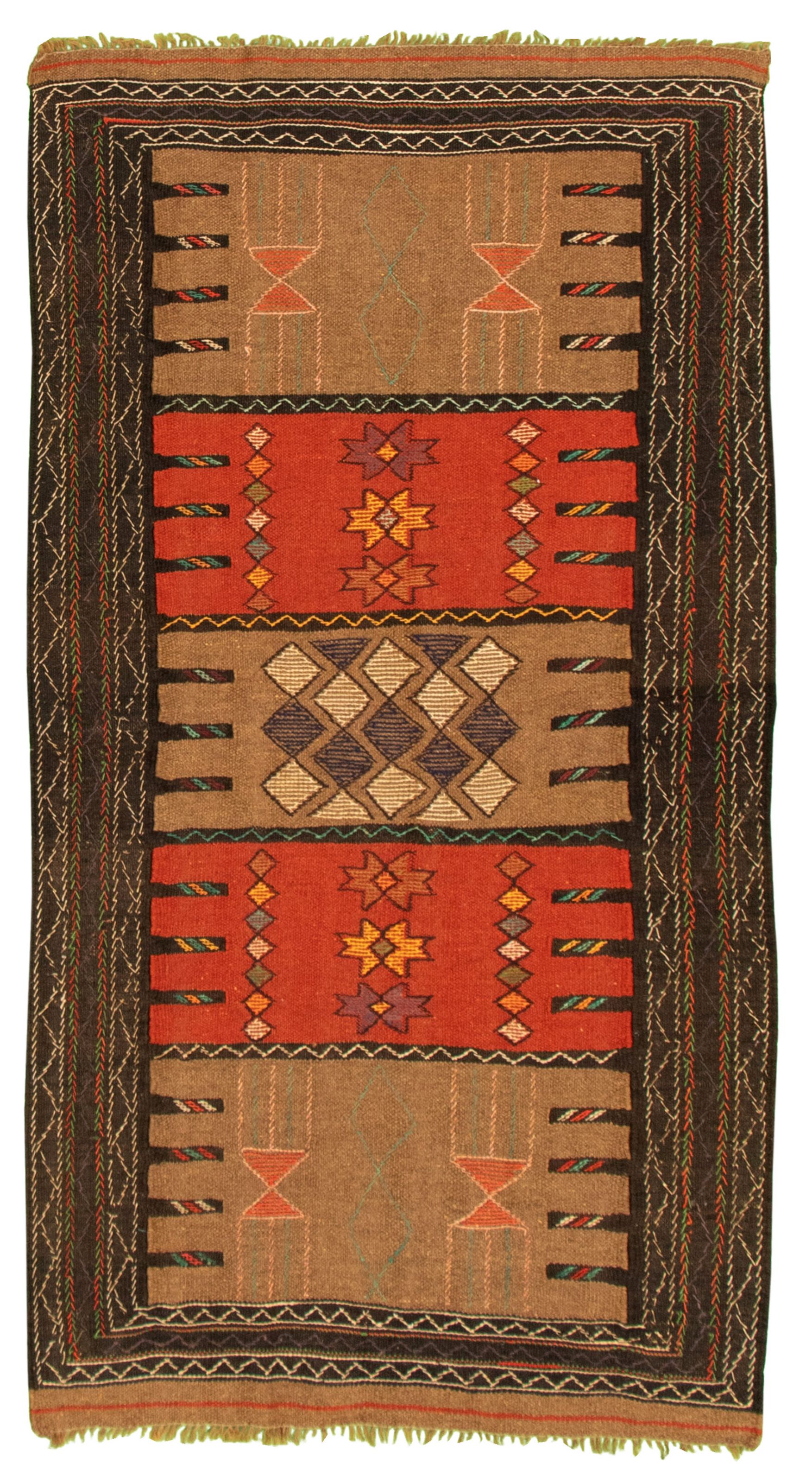 Hand woven Ottoman Natura Dark Copper, Tan Wool Kilim 3'9" x 6'3" Size: 3'9" x 6'3"  
