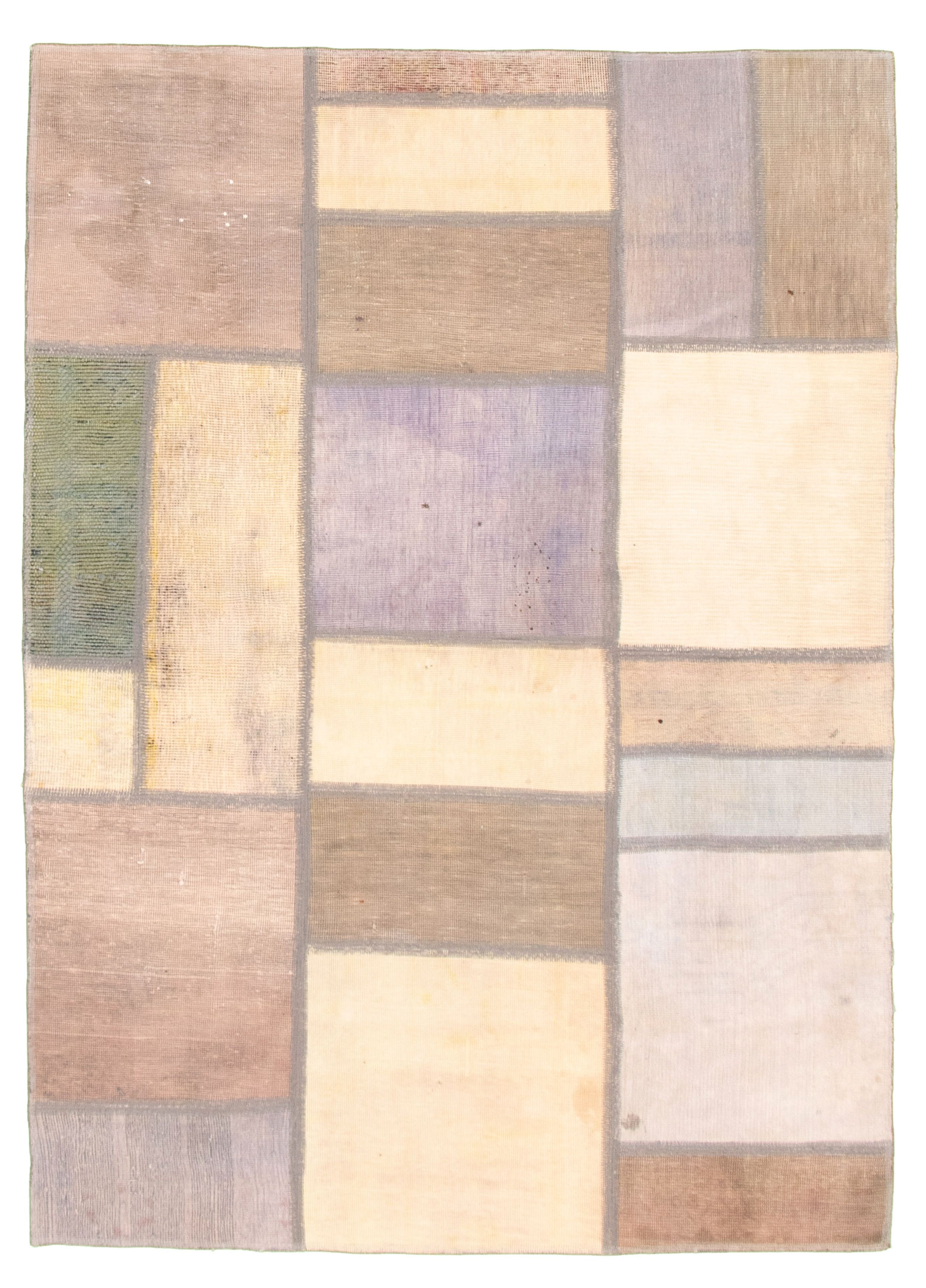 Hand-knotted Color Transition Patchwork Grey, Ivory Cotton Rug 4'6" x 6'4" Size: 4'6" x 6'4"  