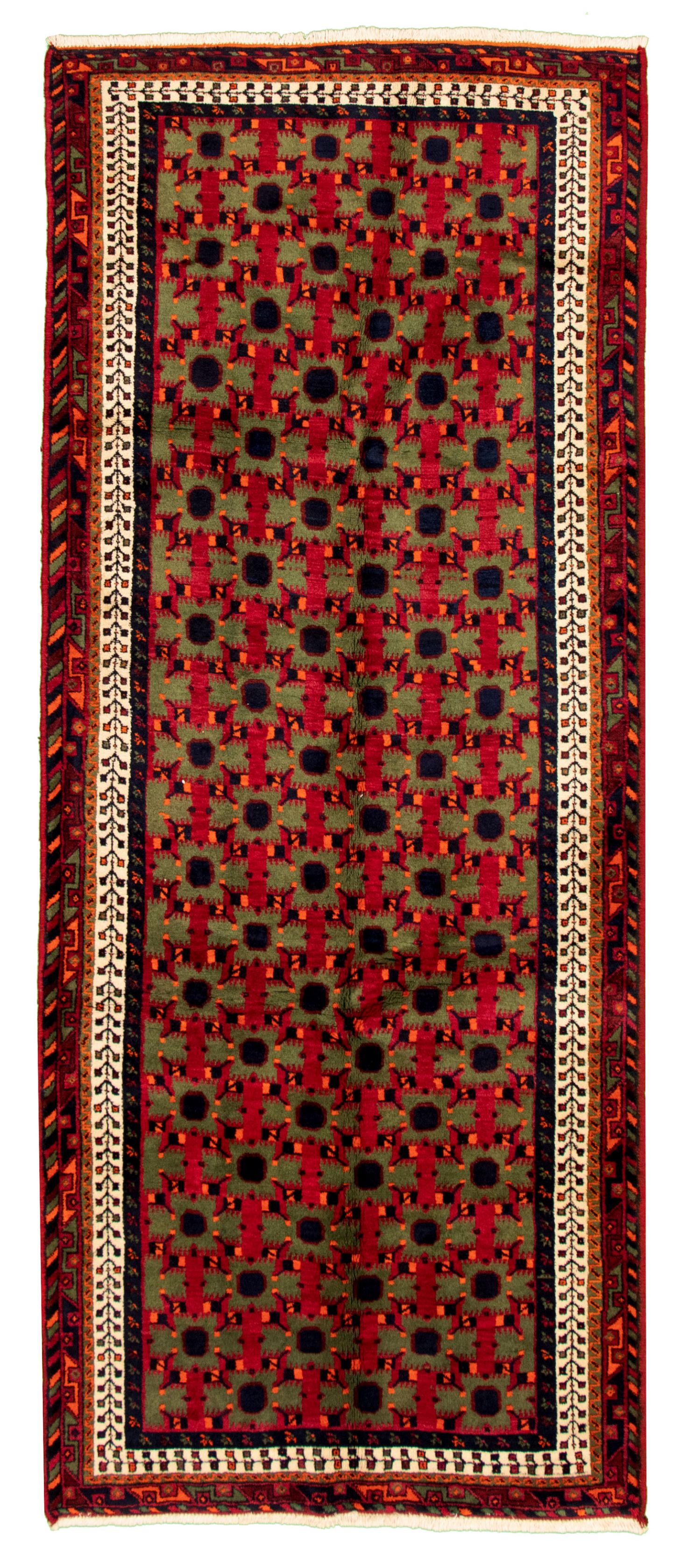 Hand-knotted Caucasus Kula Light Green, Red Wool Rug 4'3" x 10'8" Size: 4'3" x 10'8"  