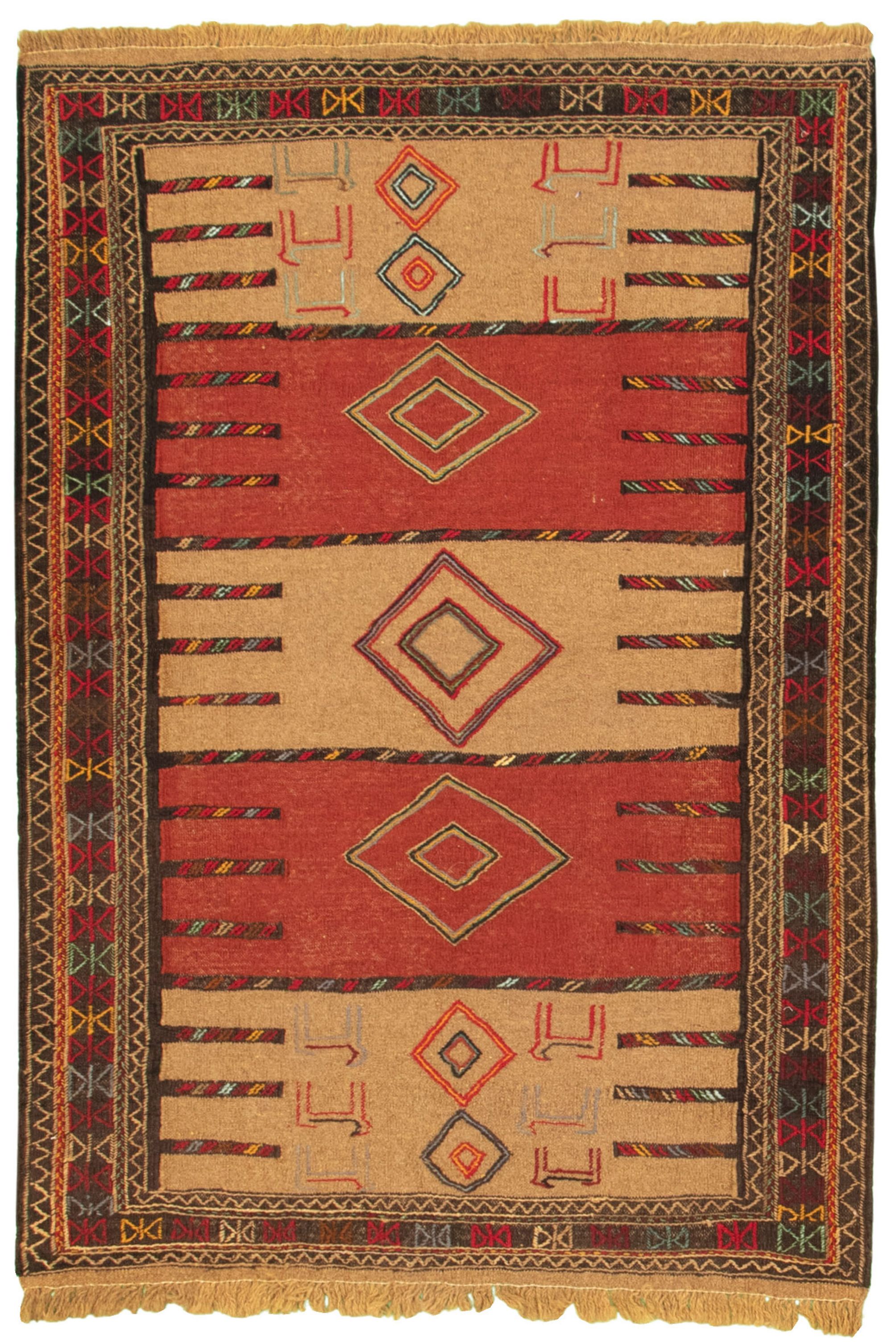 Hand woven Ottoman Natura Dark Copper, Tan Wool Kilim 3'11" x 5'11" Size: 3'11" x 5'11"  