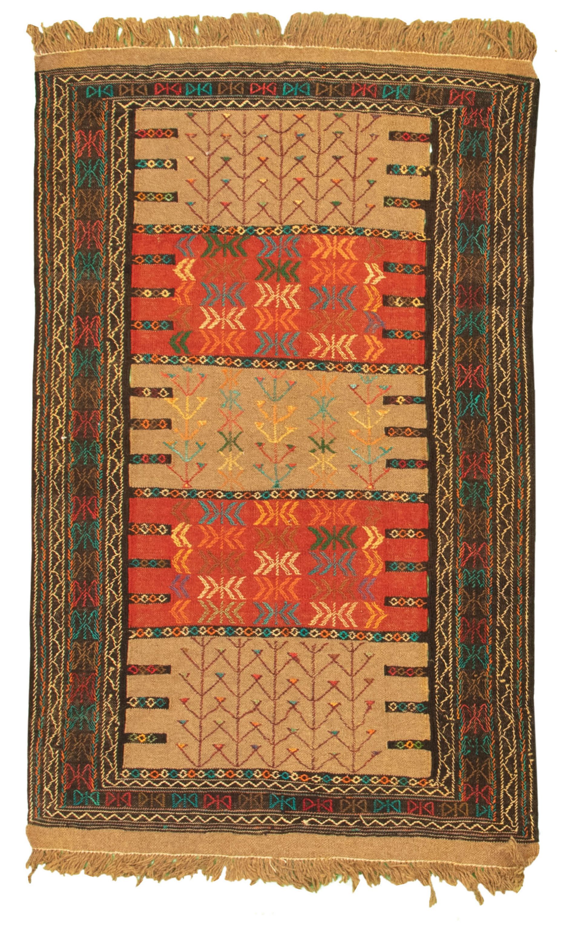 Hand woven Ottoman Natura Dark Copper, Tan Wool Kilim 3'9" x 5'10" Size: 3'9" x 5'10"  