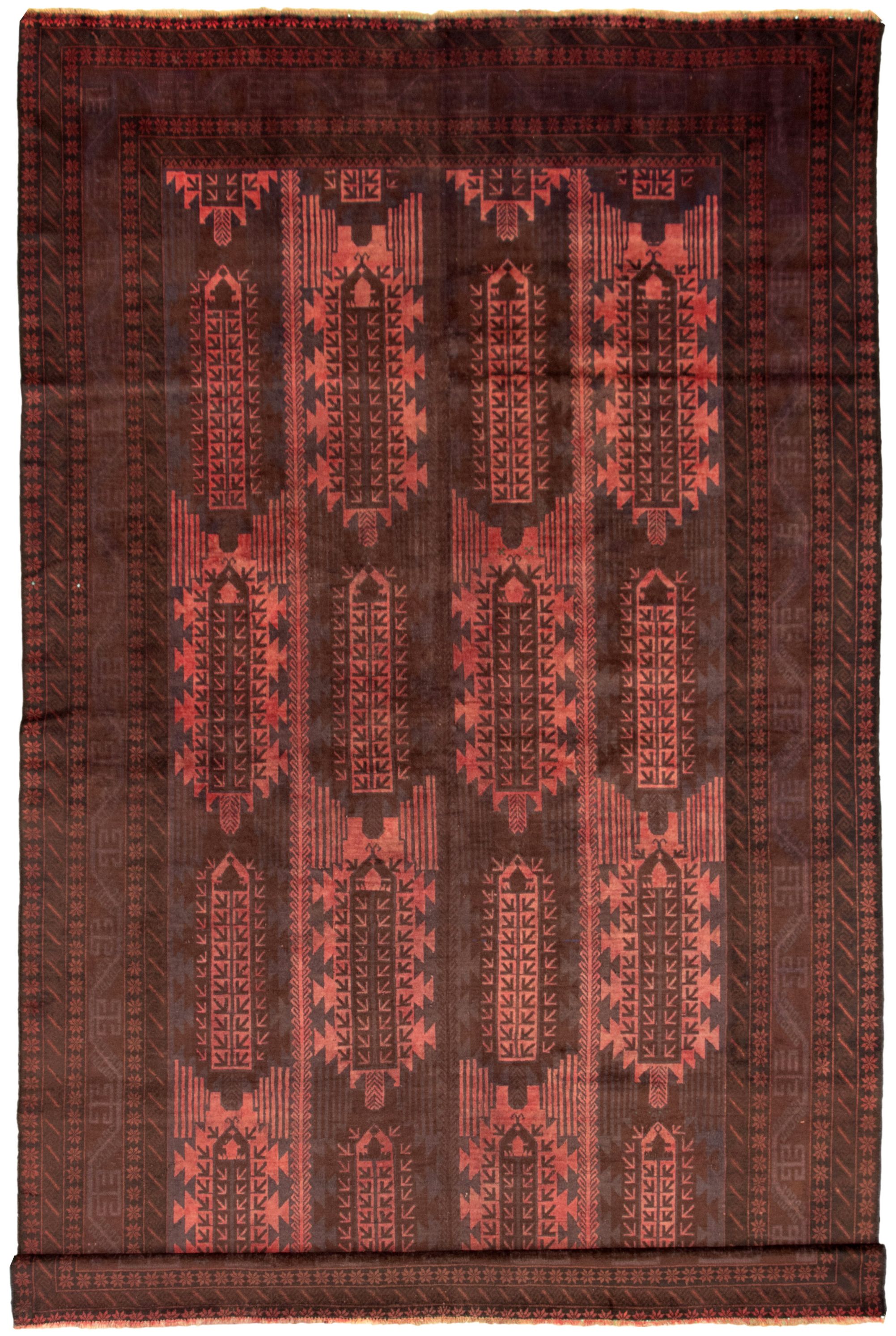Hand-knotted Baluch Black, Salmon Wool Rug 7'9" x 13'0" Size: 7'9" x 13'0"  