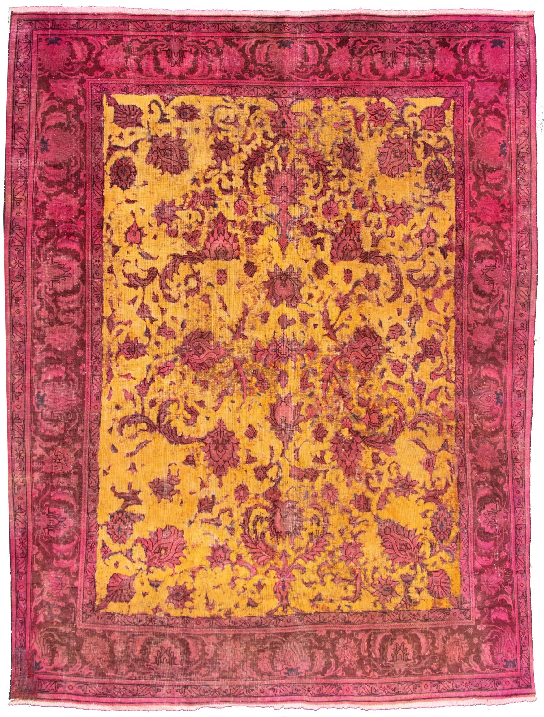 Hand-knotted Color Transition Dark Pink, Gold  Rug 9'6" x 12'7" Size: 9'6" x 12'7"  