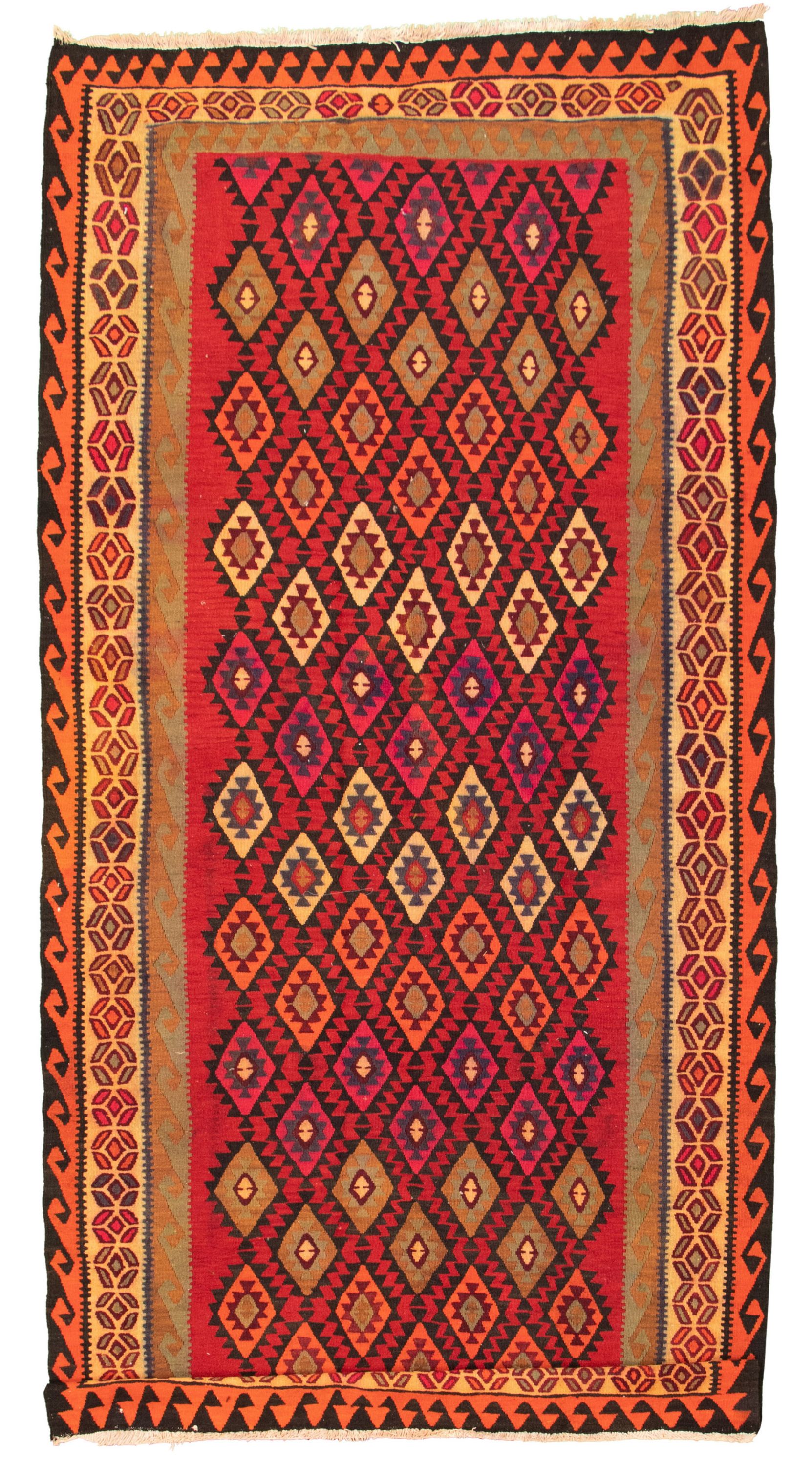 Hand woven Konya Red Wool Kilim 5'7" x 11'11" Size: 5'7" x 11'11"  
