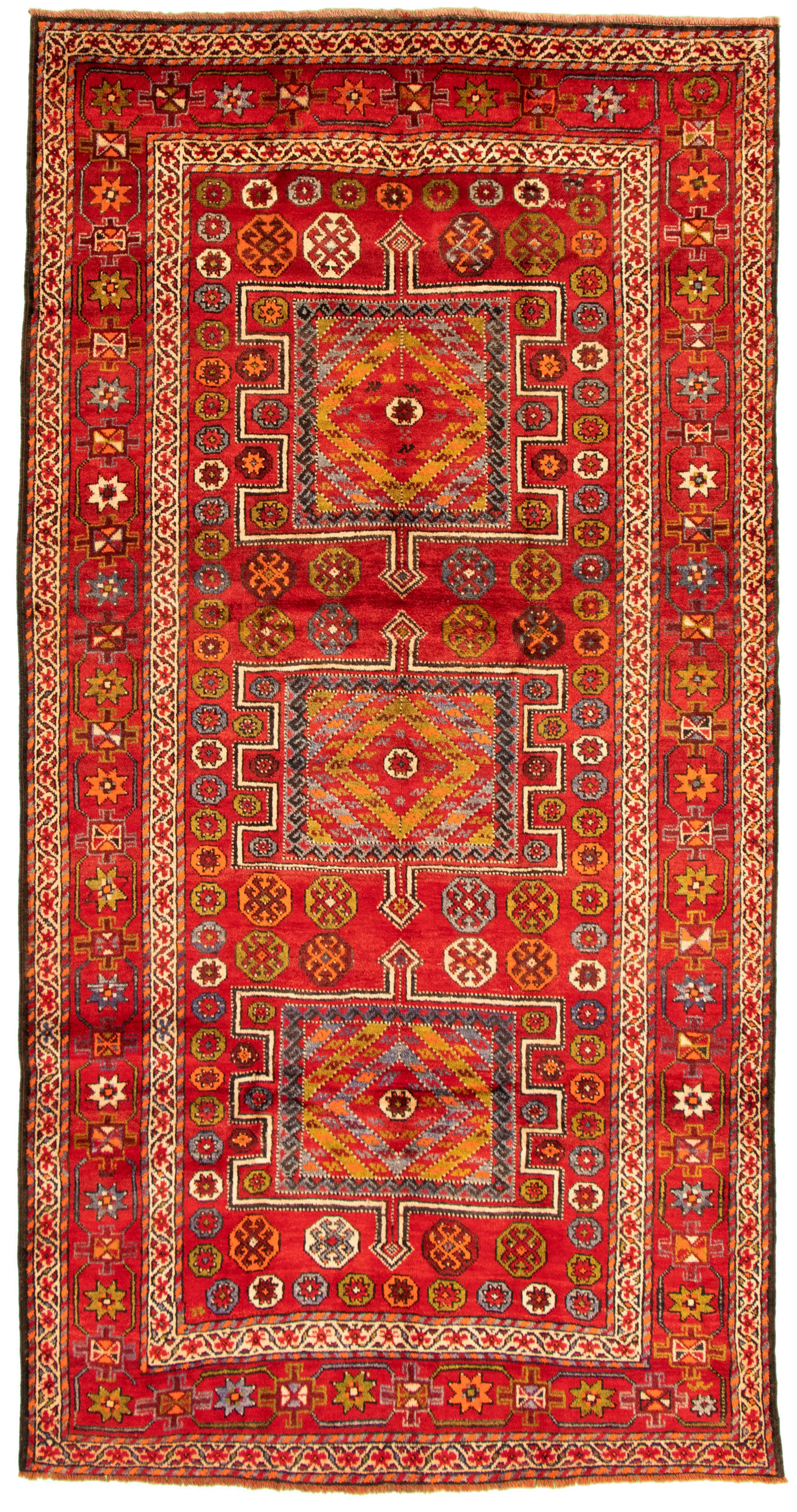 Hand-knotted Ottoman Vintage Red Wool Rug 5'4" x 10'4" Size: 5'4" x 10'4"  