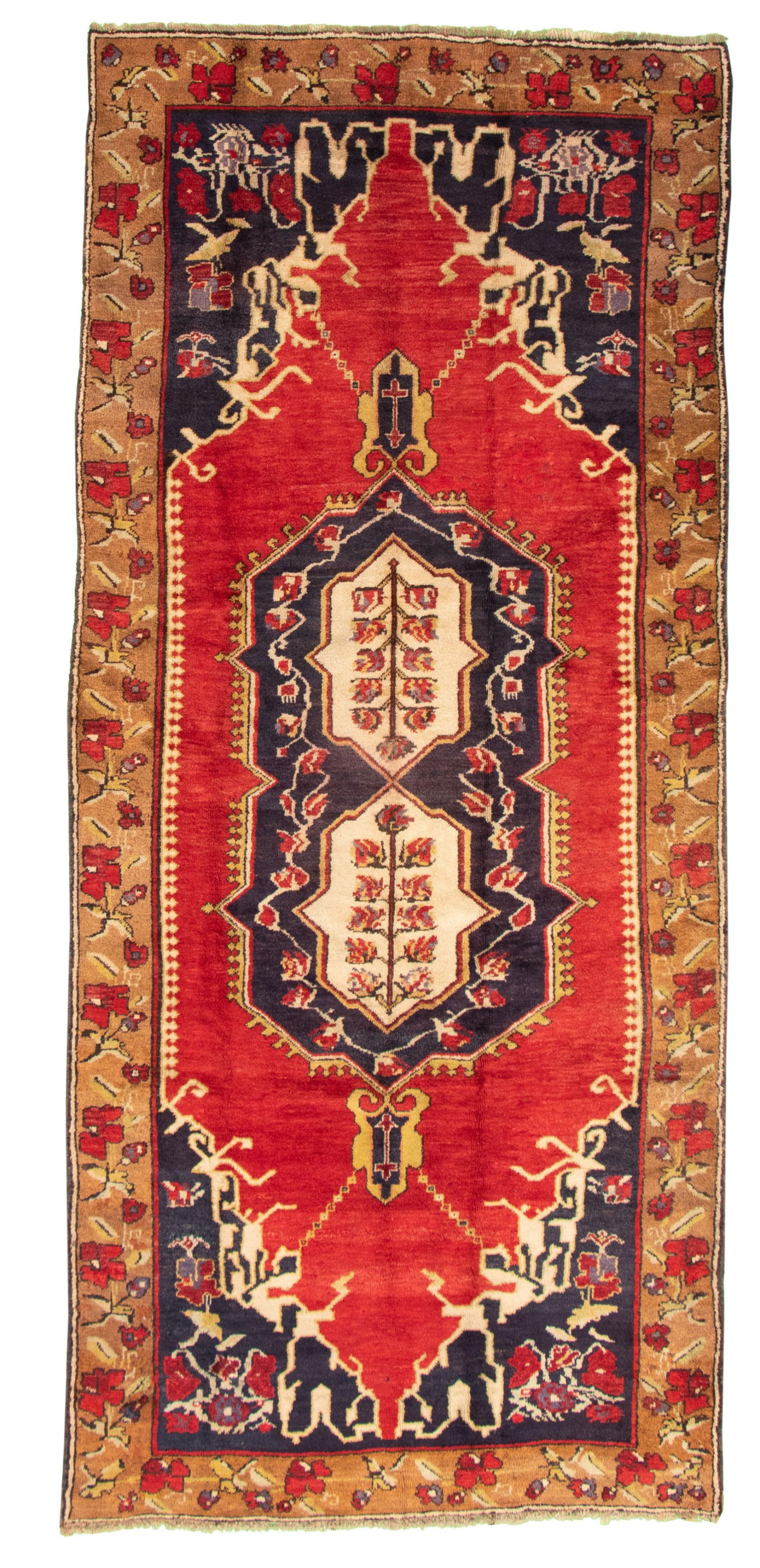 Hand-knotted Konya Anatolian Red Wool Rug 4'9" x 11'4" Size: 4'9" x 11'4"  