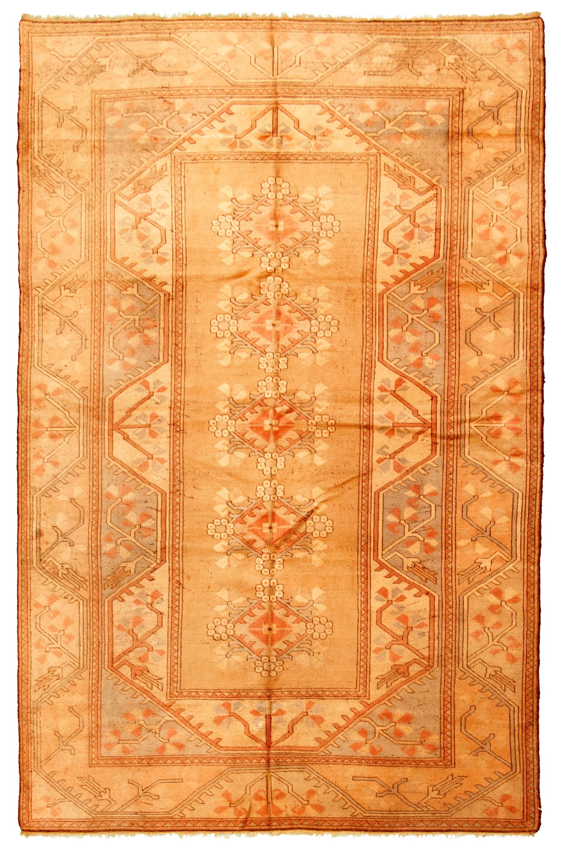 Hand-knotted Ushak Khaki Wool Rug 6'8" x 10'5" Size: 6'8" x 10'5"  