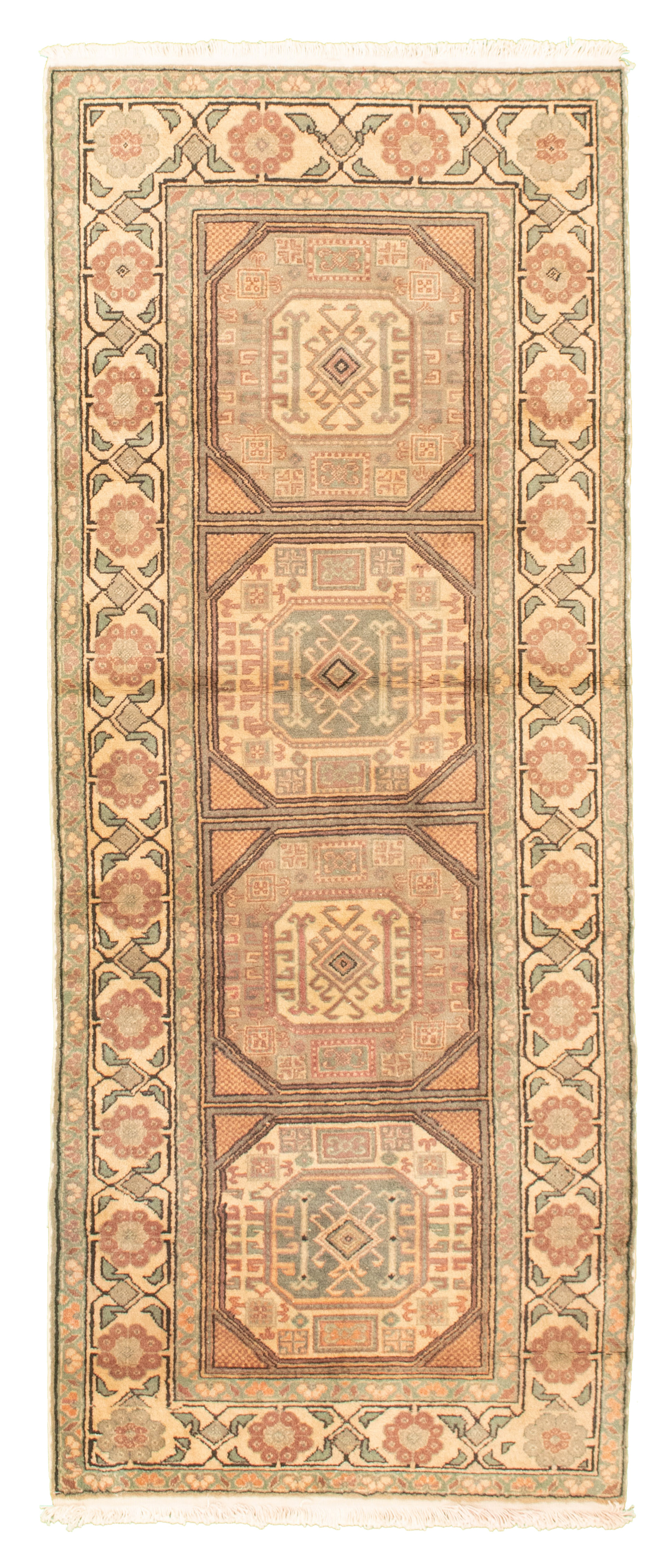 Hand-knotted Keisari Vintage Light Green Wool Rug 3'2" x 4'0" Size: 3'2" x 4'0"  