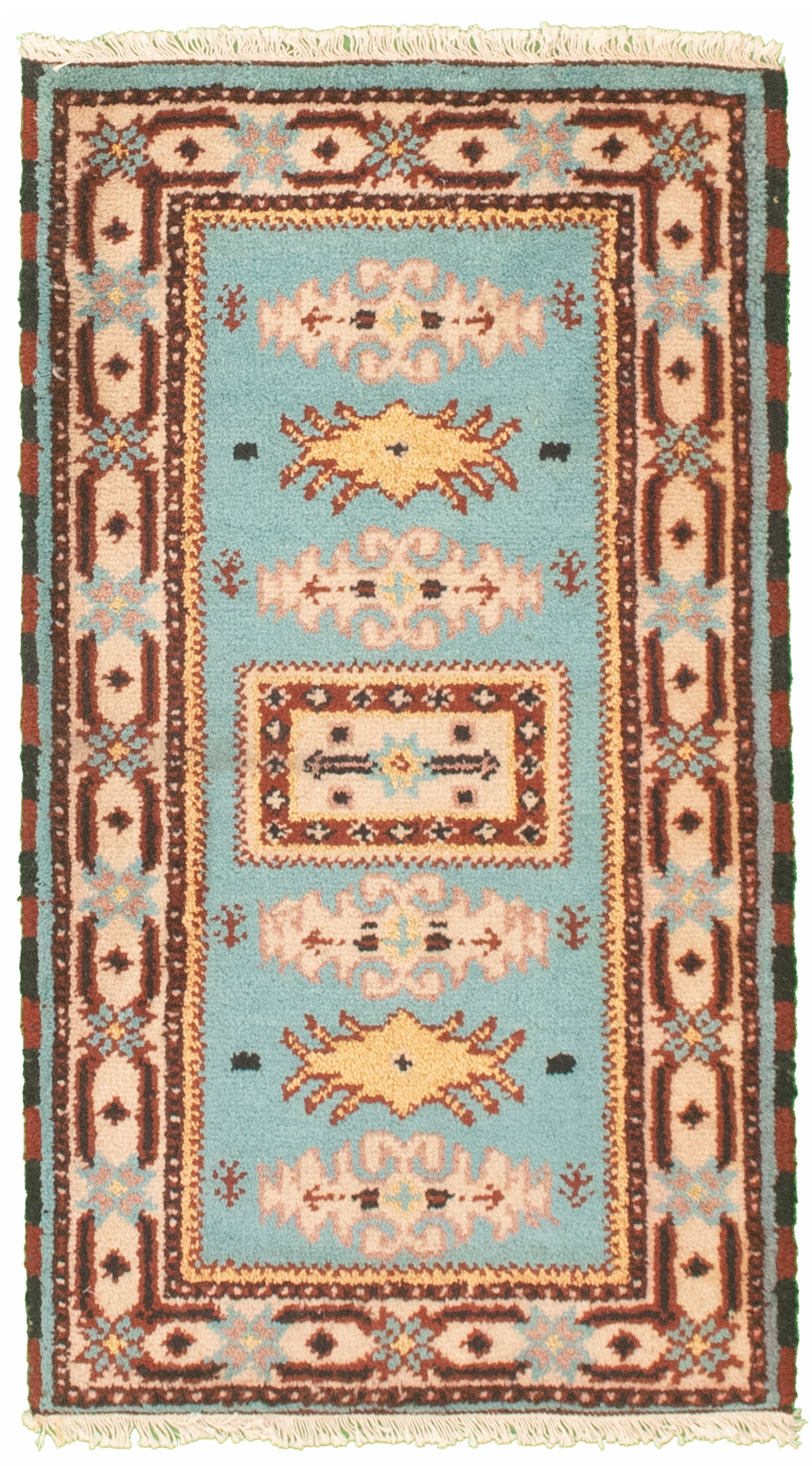 Hand-knotted Royal Kazak Sky Blue Cotton Rug 2'1" x 4'0" Size: 2'1" x 4'0"  